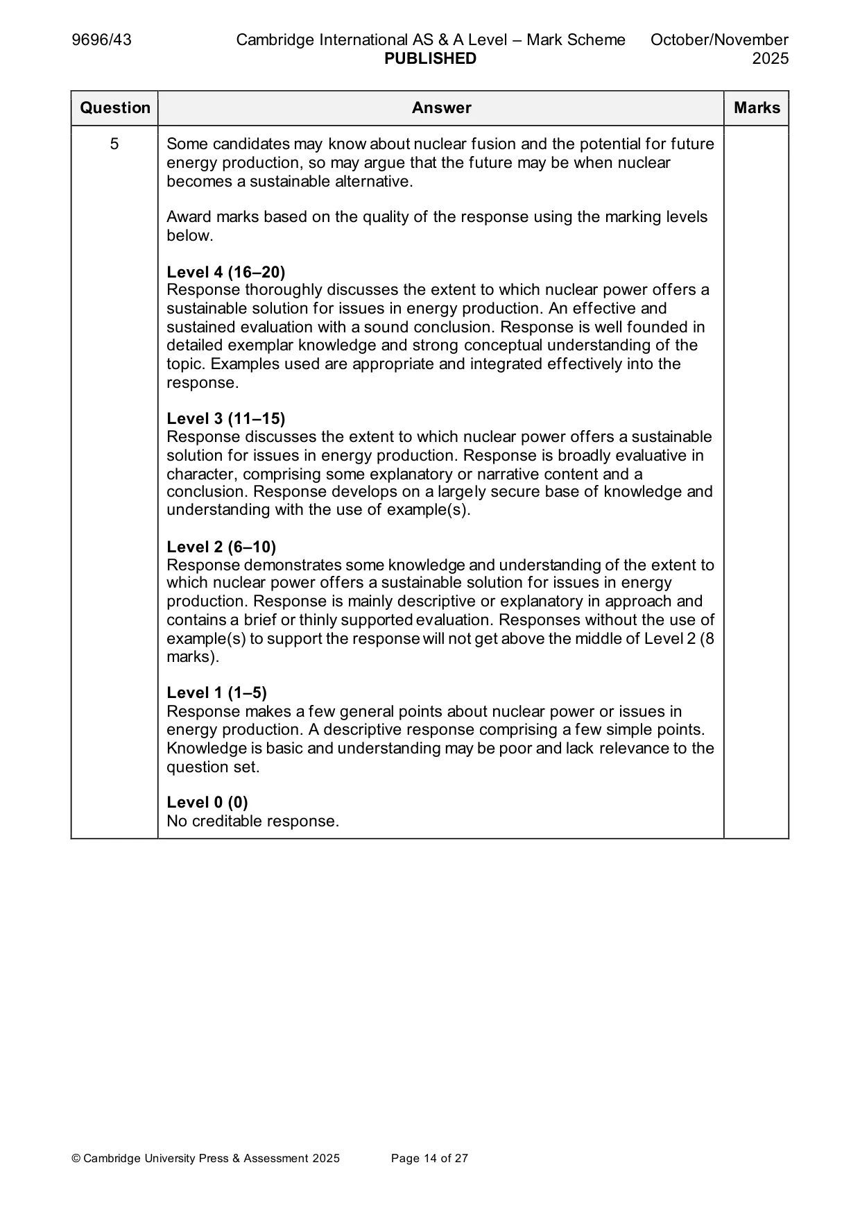 Mark scheme, page 14 of 27