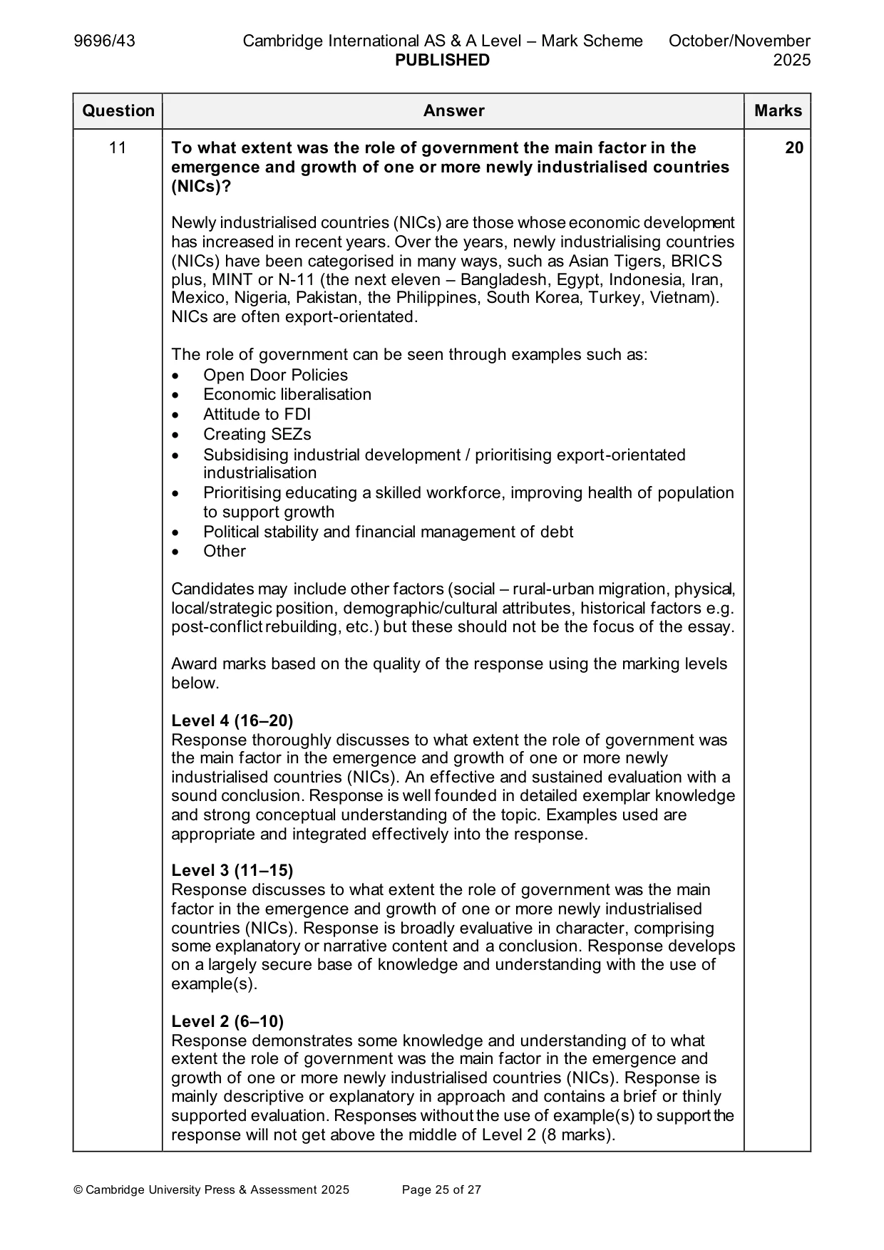 Mark scheme, page 25 of 27