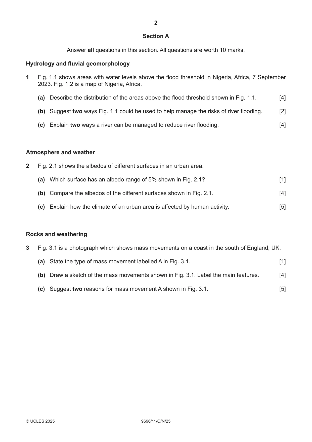 Cambridge A Level Geography 9696 2025 Oct/Nov Paper 1 · Variant 1 question paper, page 2 of 4