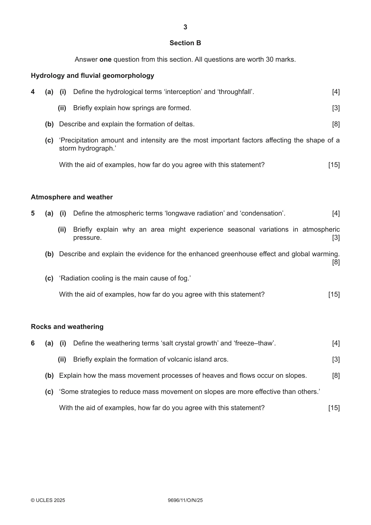 Cambridge A Level Geography 9696 2025 Oct/Nov Paper 1 · Variant 1 question paper, page 3 of 4