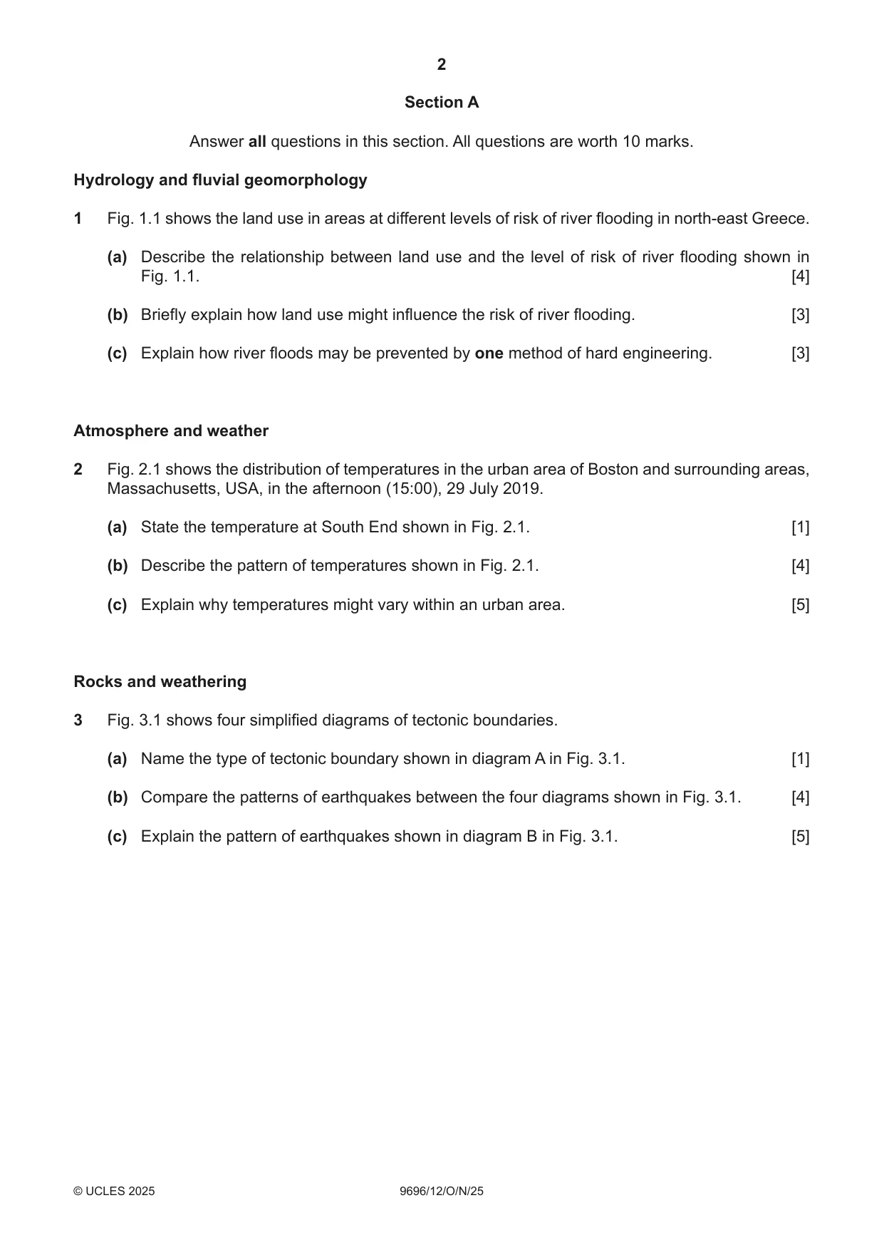 Cambridge A Level Geography 9696 2025 Oct/Nov Paper 1 · Variant 2 question paper, page 2 of 4