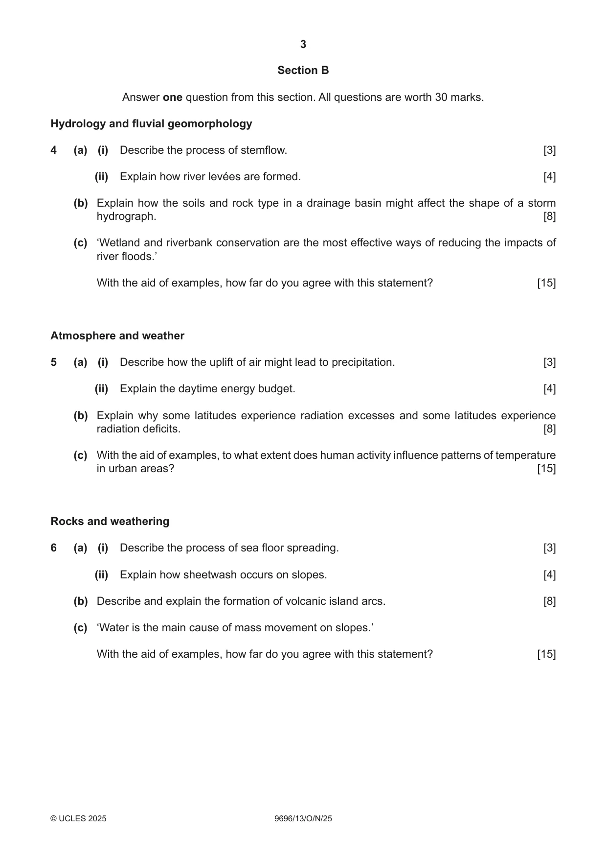 Cambridge A Level Geography 9696 2025 Oct/Nov Paper 1 · Variant 3 question paper, page 3 of 4