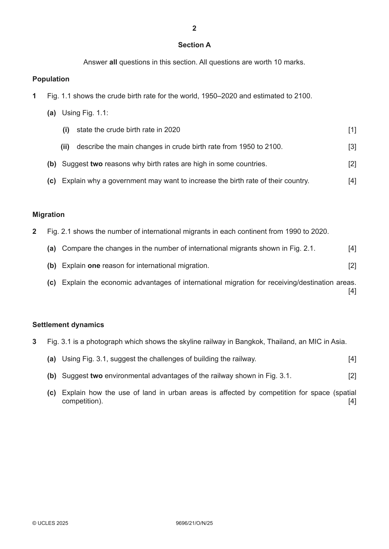 Cambridge A Level Geography 9696 2025 Oct/Nov Paper 2 · Variant 1 question paper, page 2 of 4