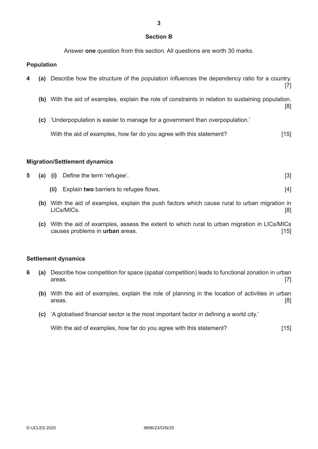Cambridge A Level Geography 9696 2025 Oct/Nov Paper 2 · Variant 3 question paper, page 3 of 4