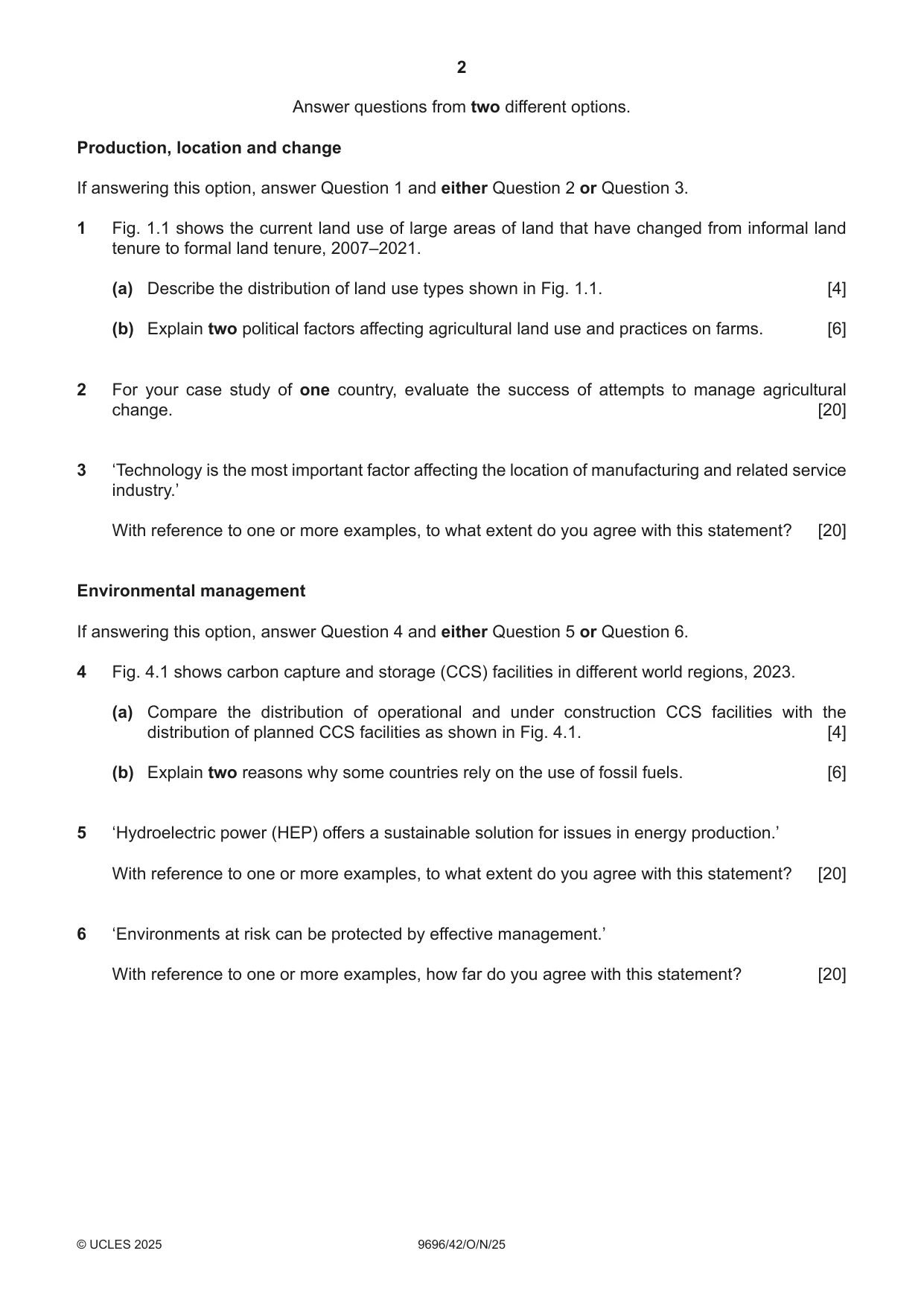 Cambridge A Level Geography 9696 2025 Oct/Nov Paper 4 · Variant 2 question paper, page 2 of 4