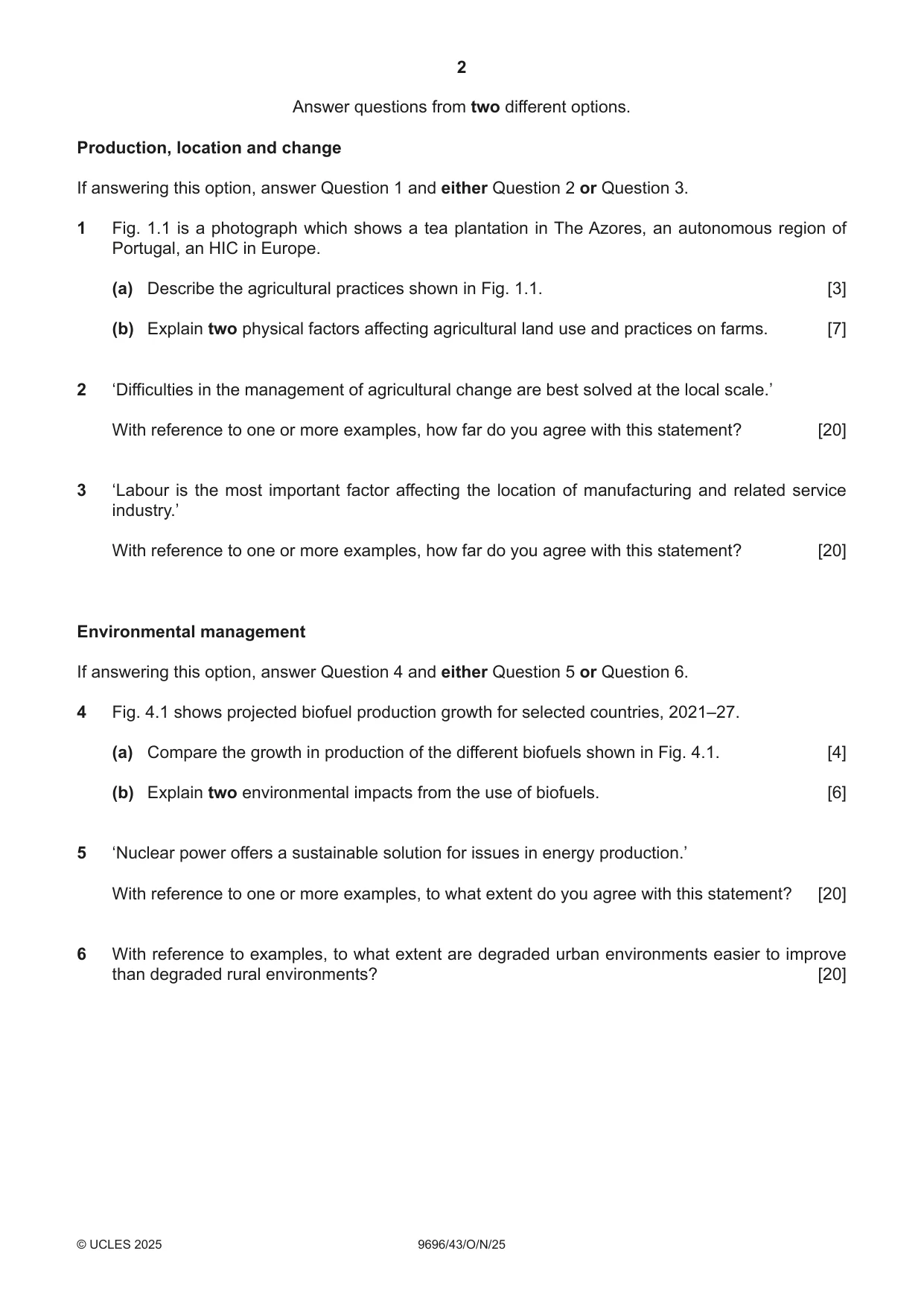 Cambridge A Level Geography 9696 2025 Oct/Nov Paper 4 · Variant 3 question paper, page 2 of 4
