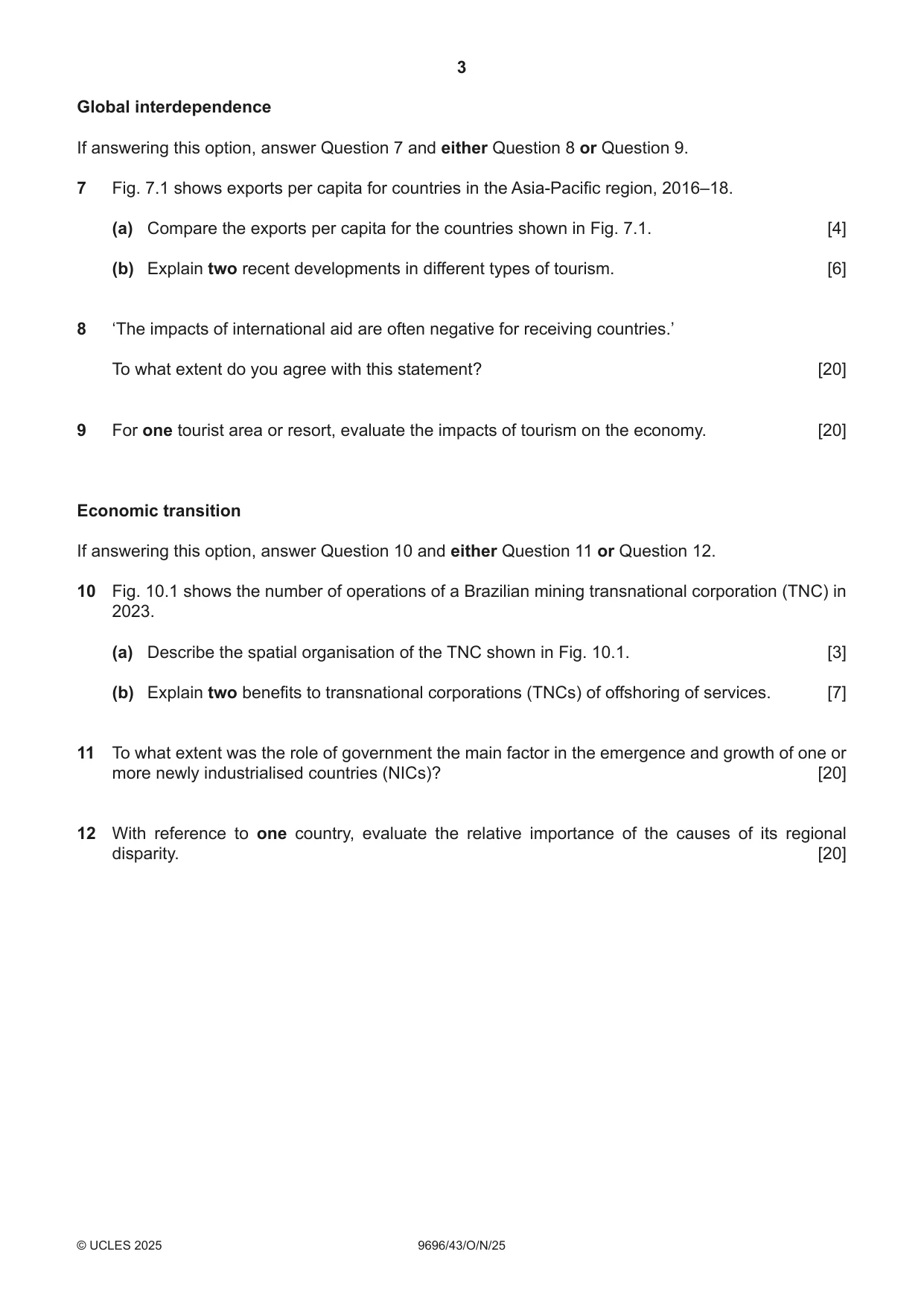 Cambridge A Level Geography 9696 2025 Oct/Nov Paper 4 · Variant 3 question paper, page 3 of 4
