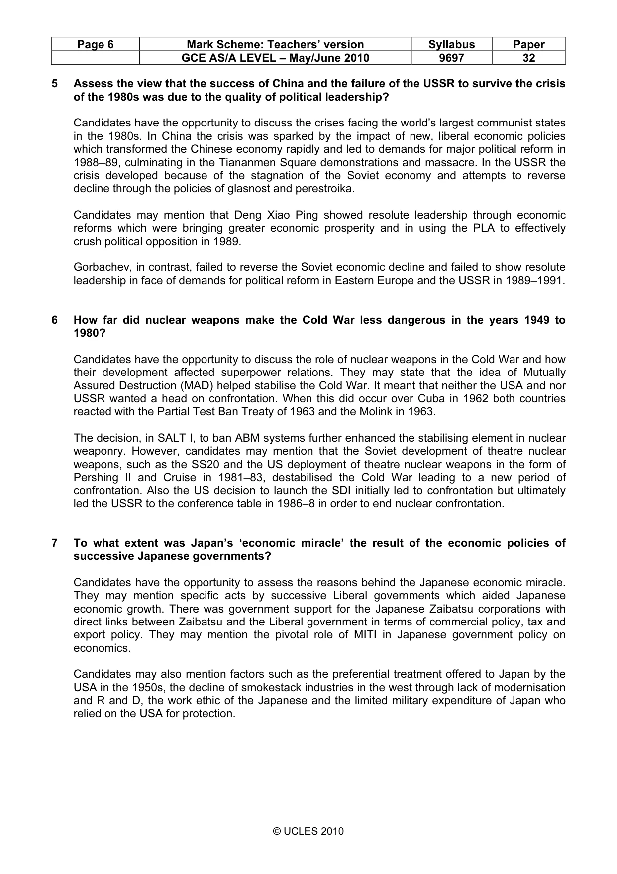 Mark scheme, page 6 of 7