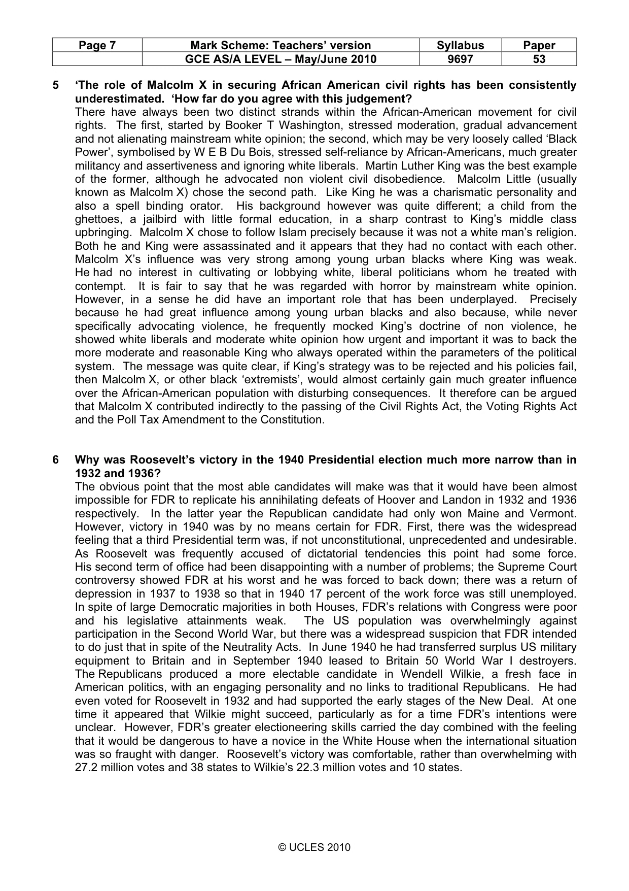 Mark scheme, page 7 of 9