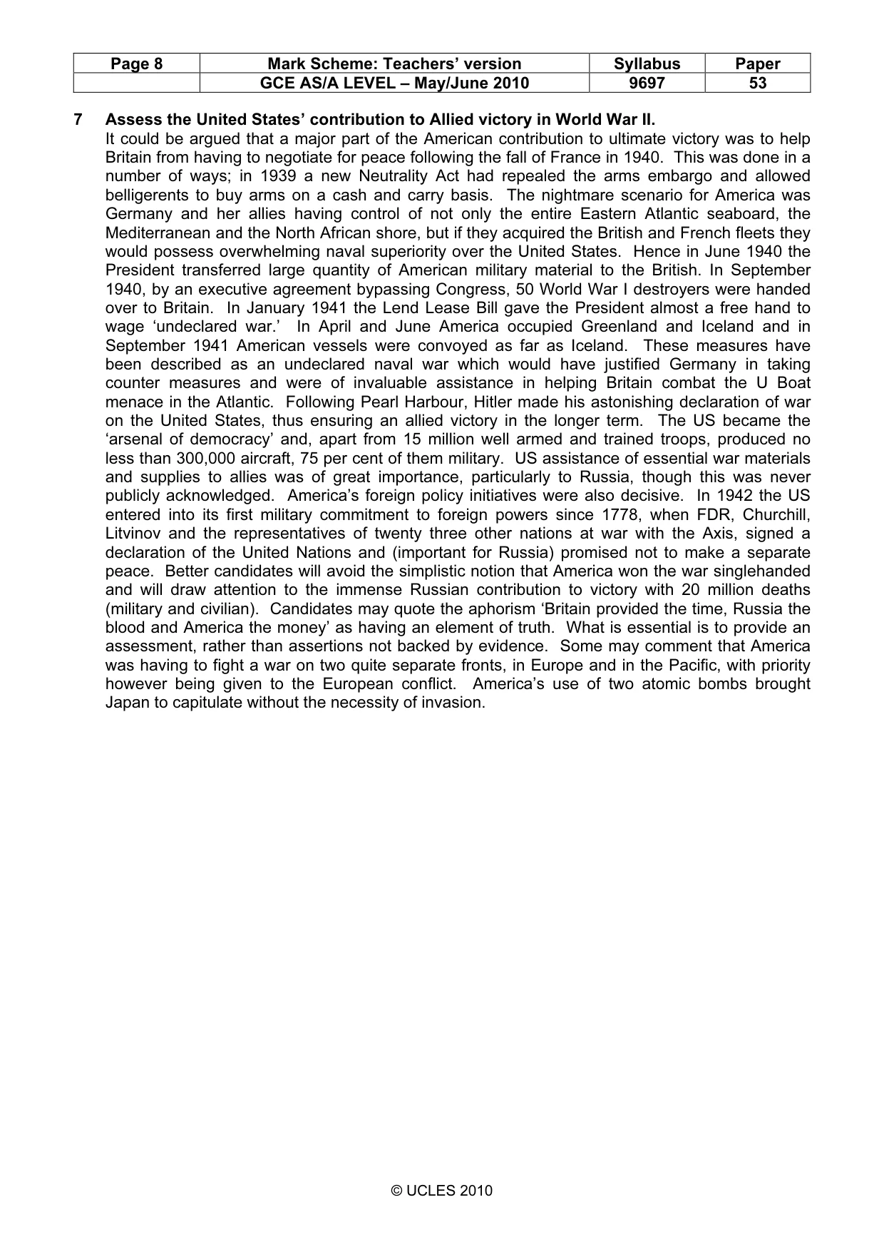 Mark scheme, page 8 of 9