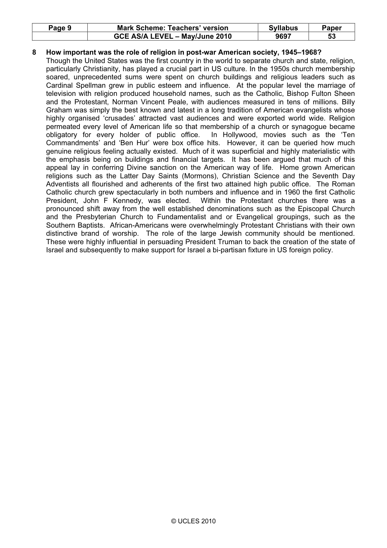 Mark scheme, page 9 of 9