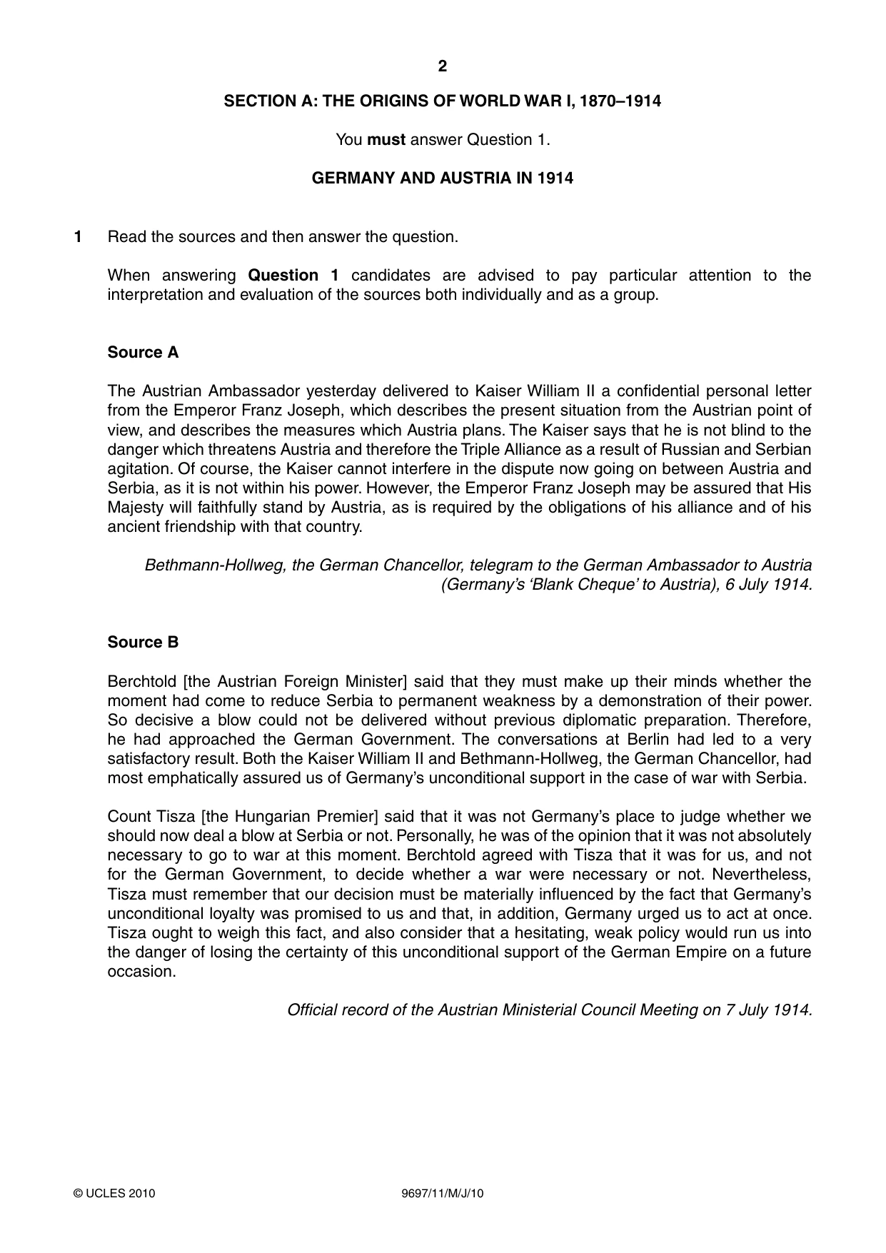 Cambridge A Level History (pre-2015) 9697 2010 May/June Paper 1 · Variant 1 question paper, page 2 of 4