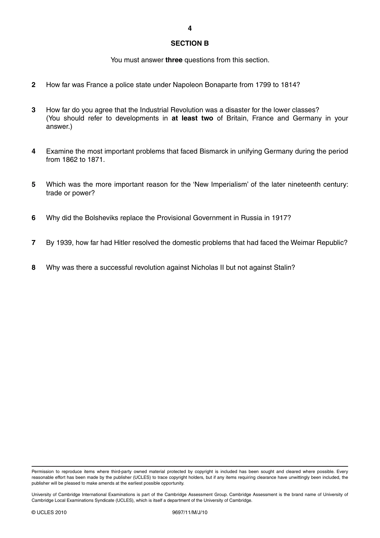 Cambridge A Level History (pre-2015) 9697 2010 May/June Paper 1 · Variant 1 question paper, page 4 of 4