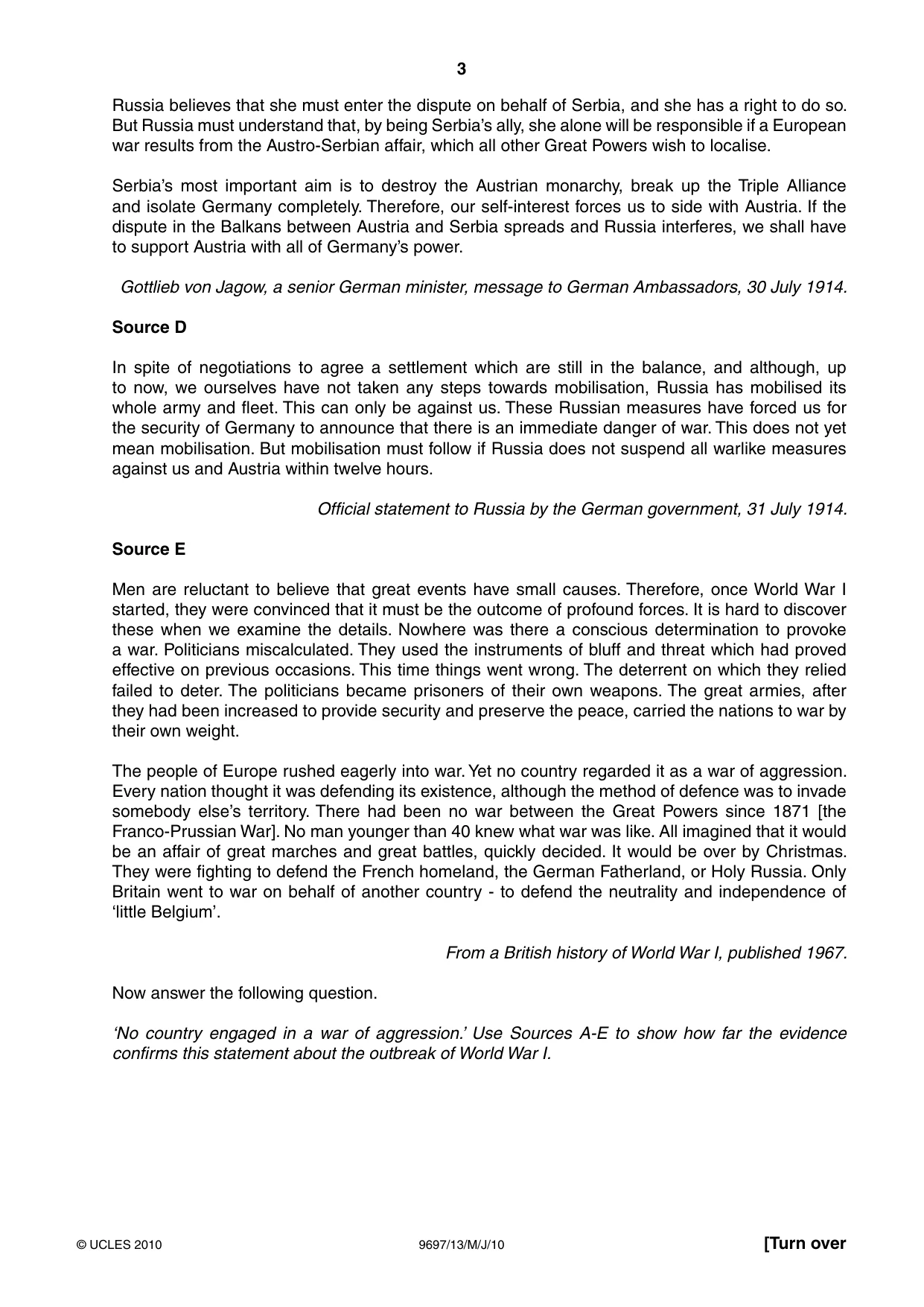 Cambridge A Level History (pre-2015) 9697 2010 May/June Paper 1 · Variant 3 question paper, page 3 of 4