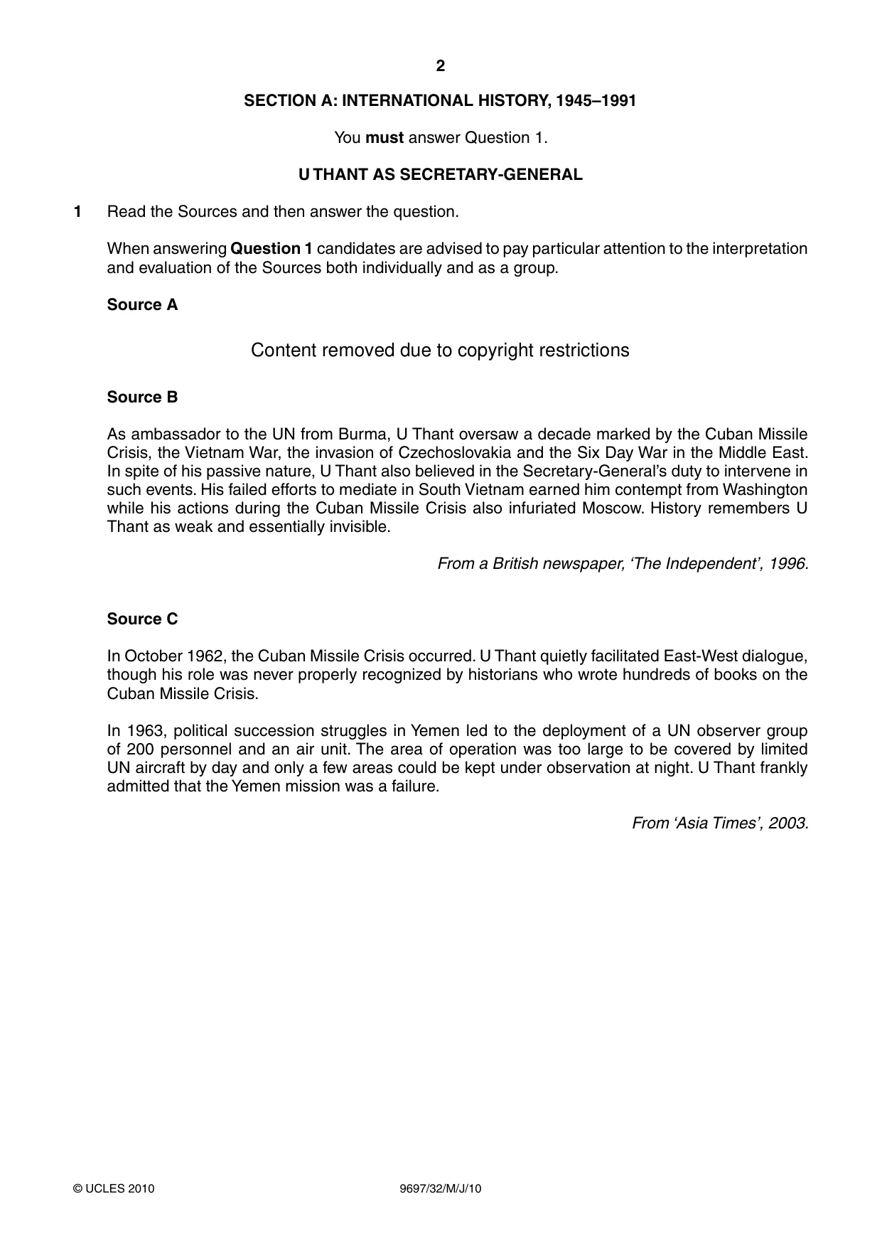 Cambridge A Level History (pre-2015) 9697 2010 May/June Paper 3 · Variant 2 question paper, page 2 of 4