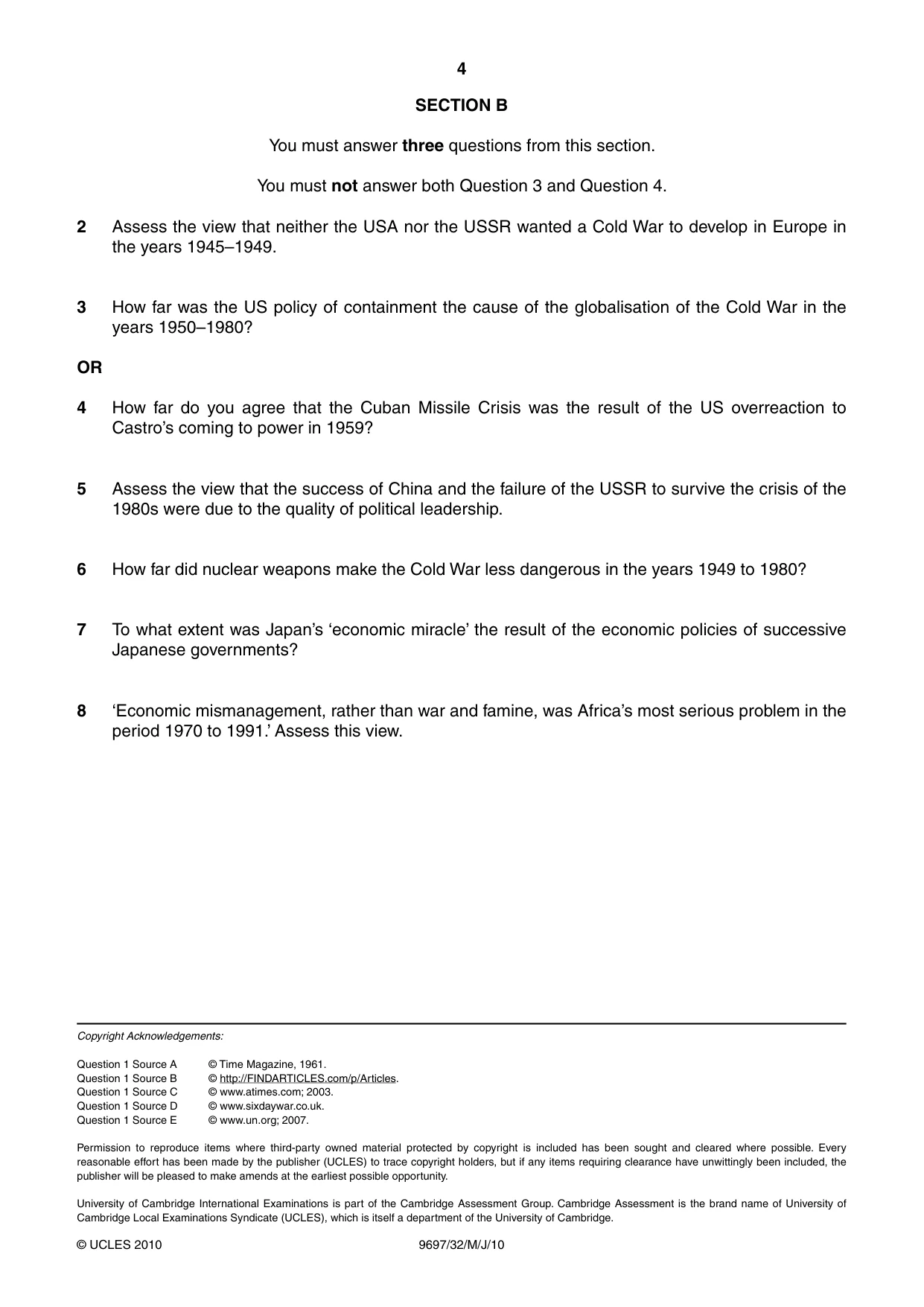 Cambridge A Level History (pre-2015) 9697 2010 May/June Paper 3 · Variant 2 question paper, page 4 of 4