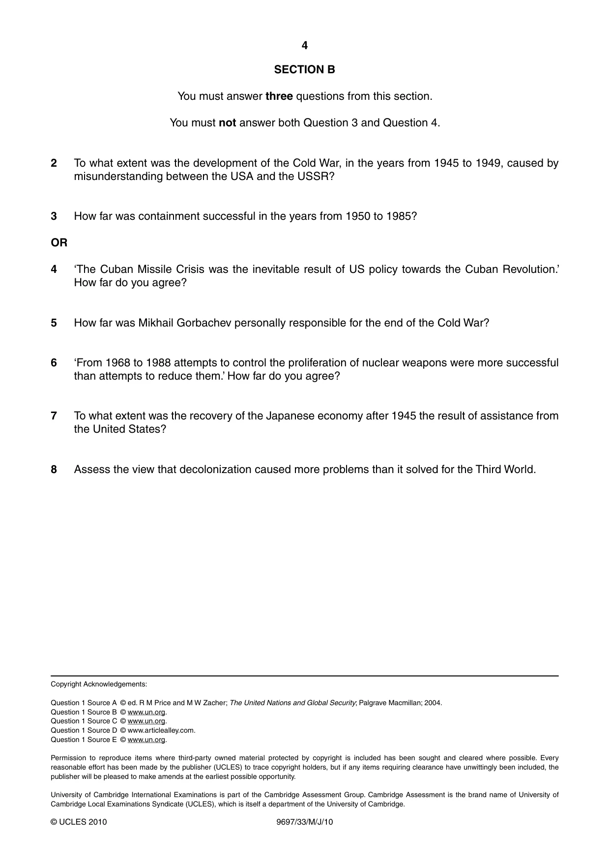 Cambridge A Level History (pre-2015) 9697 2010 May/June Paper 3 · Variant 3 question paper, page 4 of 4