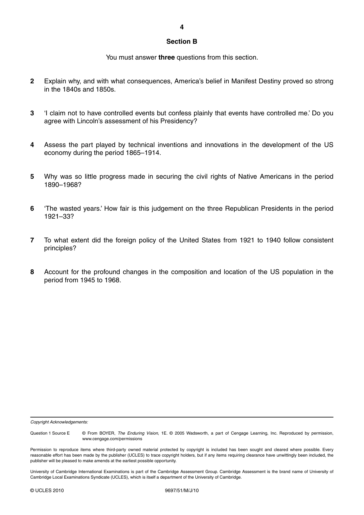 Cambridge A Level History (pre-2015) 9697 2010 May/June Paper 5 · Variant 1 question paper, page 4 of 4