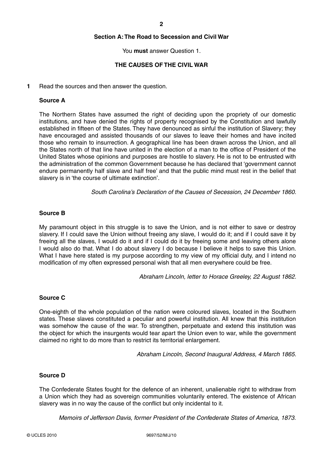 Cambridge A Level History (pre-2015) 9697 2010 May/June Paper 5 · Variant 2 question paper, page 2 of 4