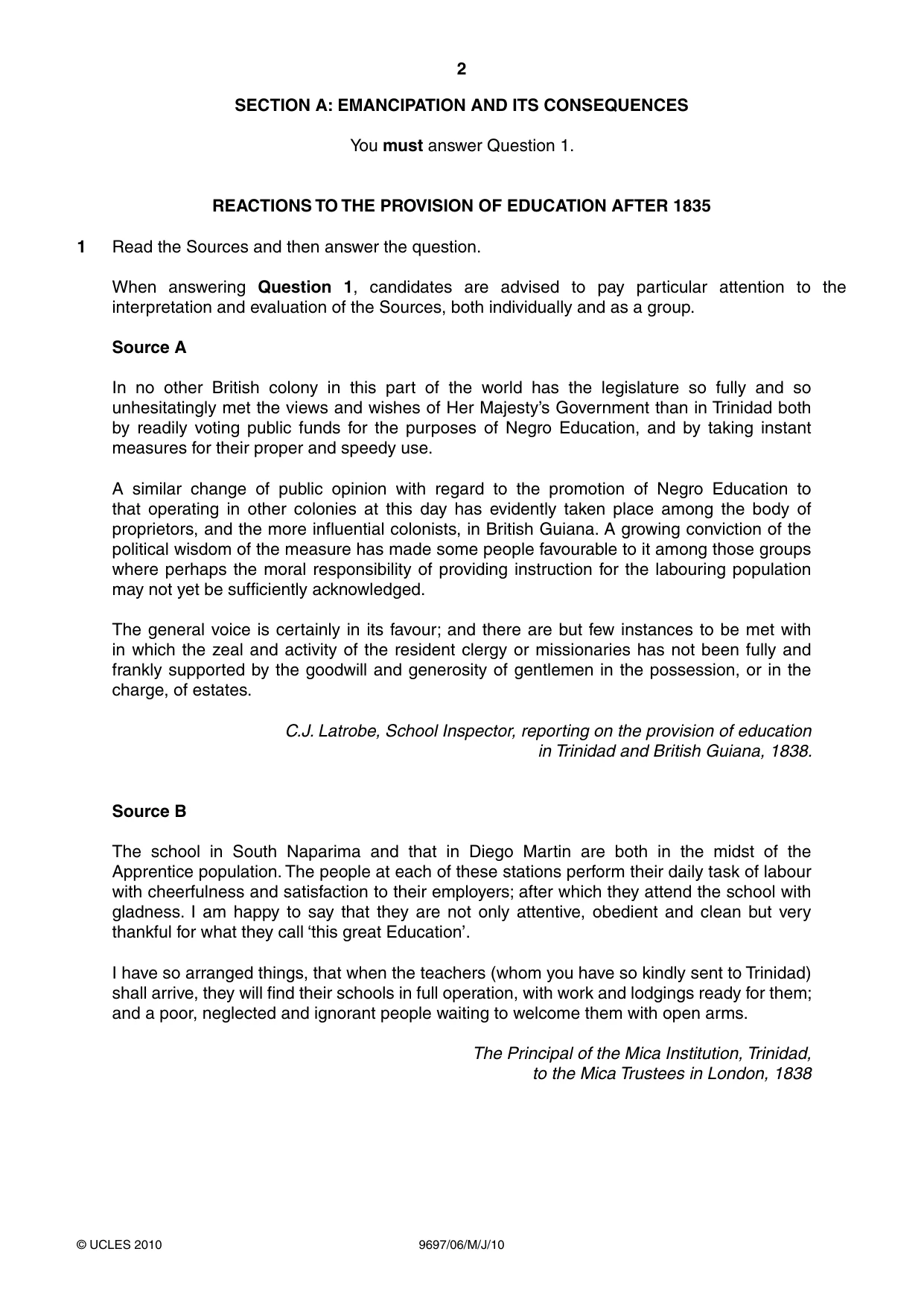 Cambridge A Level History (pre-2015) 9697 2010 May/June Paper 6 · Variant 1 question paper, page 2 of 4