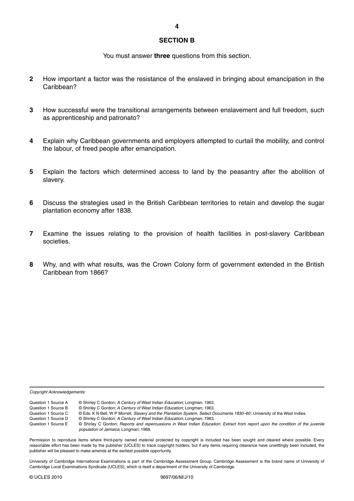 Cambridge A Level History (pre-2015) 9697 2010 May/June Paper 6 · Variant 1 question paper, page 4 of 4