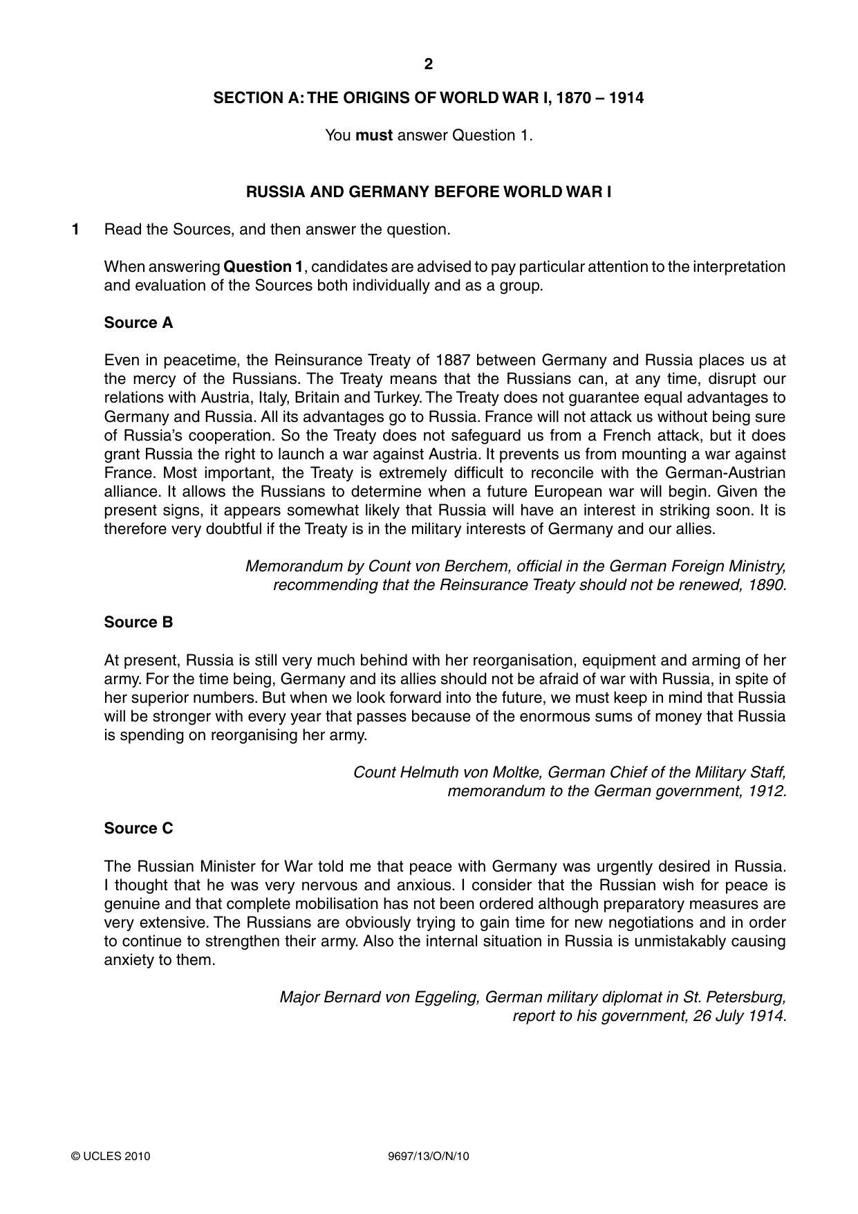 Cambridge A Level History (pre-2015) 9697 2010 Oct/Nov Paper 1 · Variant 3 question paper, page 2 of 4