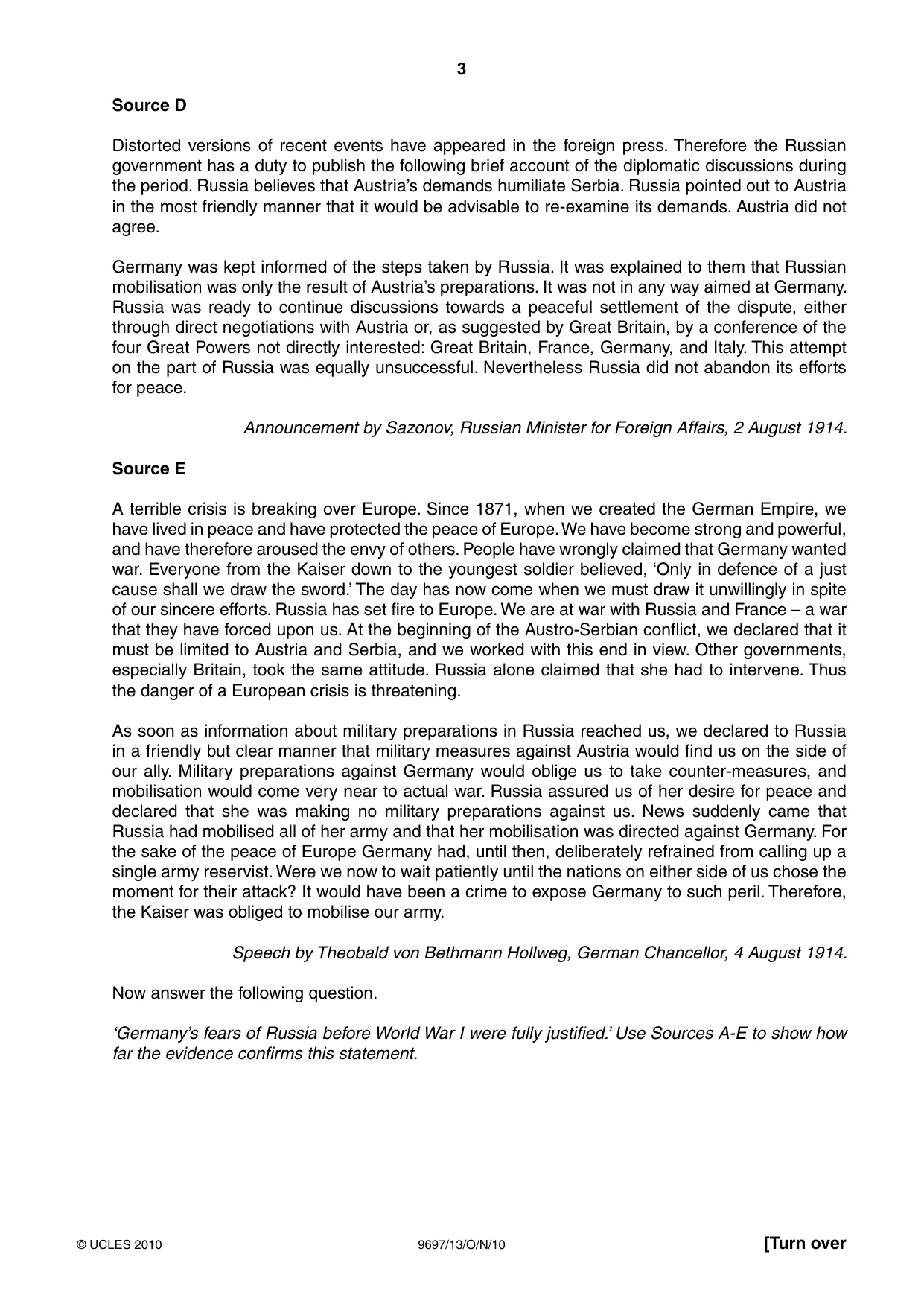 Cambridge A Level History (pre-2015) 9697 2010 Oct/Nov Paper 1 · Variant 3 question paper, page 3 of 4