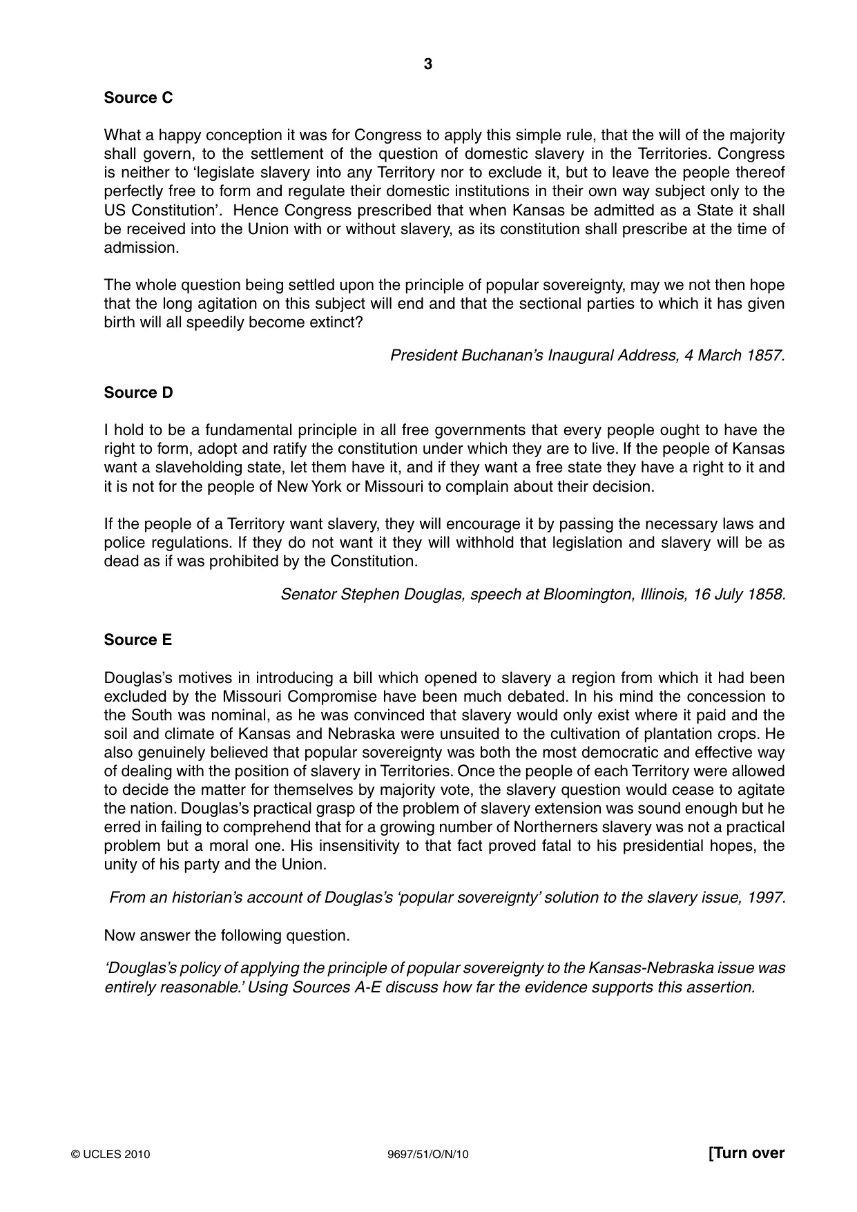 Cambridge A Level History (pre-2015) 9697 2010 Oct/Nov Paper 5 · Variant 1 question paper, page 3 of 4