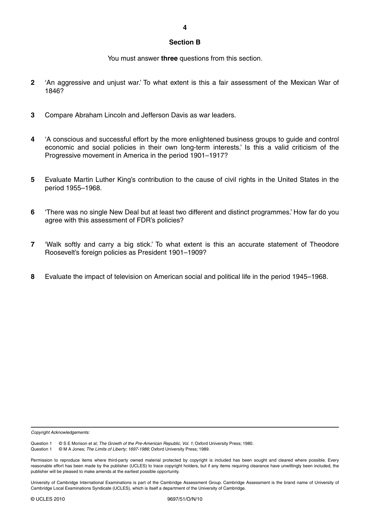Cambridge A Level History (pre-2015) 9697 2010 Oct/Nov Paper 5 · Variant 1 question paper, page 4 of 4