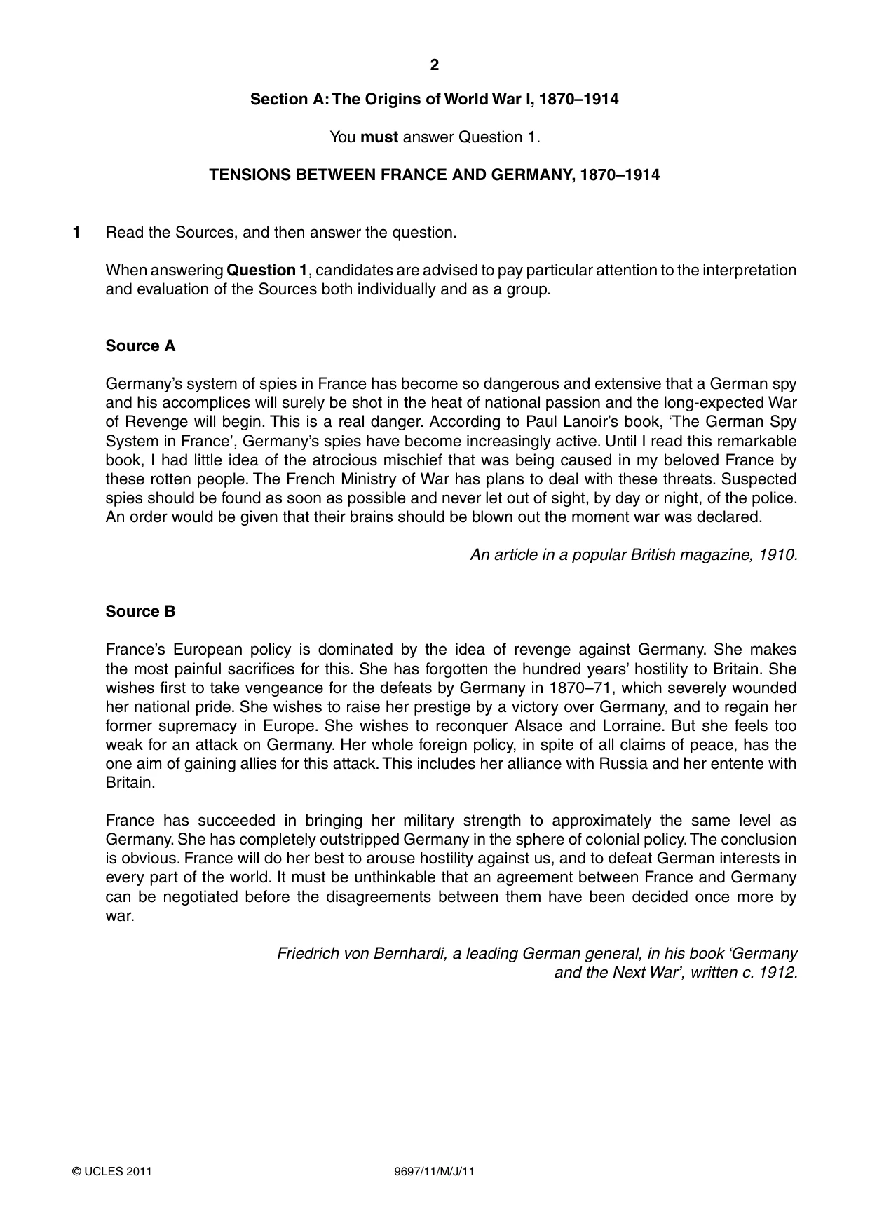 Cambridge A Level History (pre-2015) 9697 2011 May/June Paper 1 · Variant 1 question paper, page 2 of 4