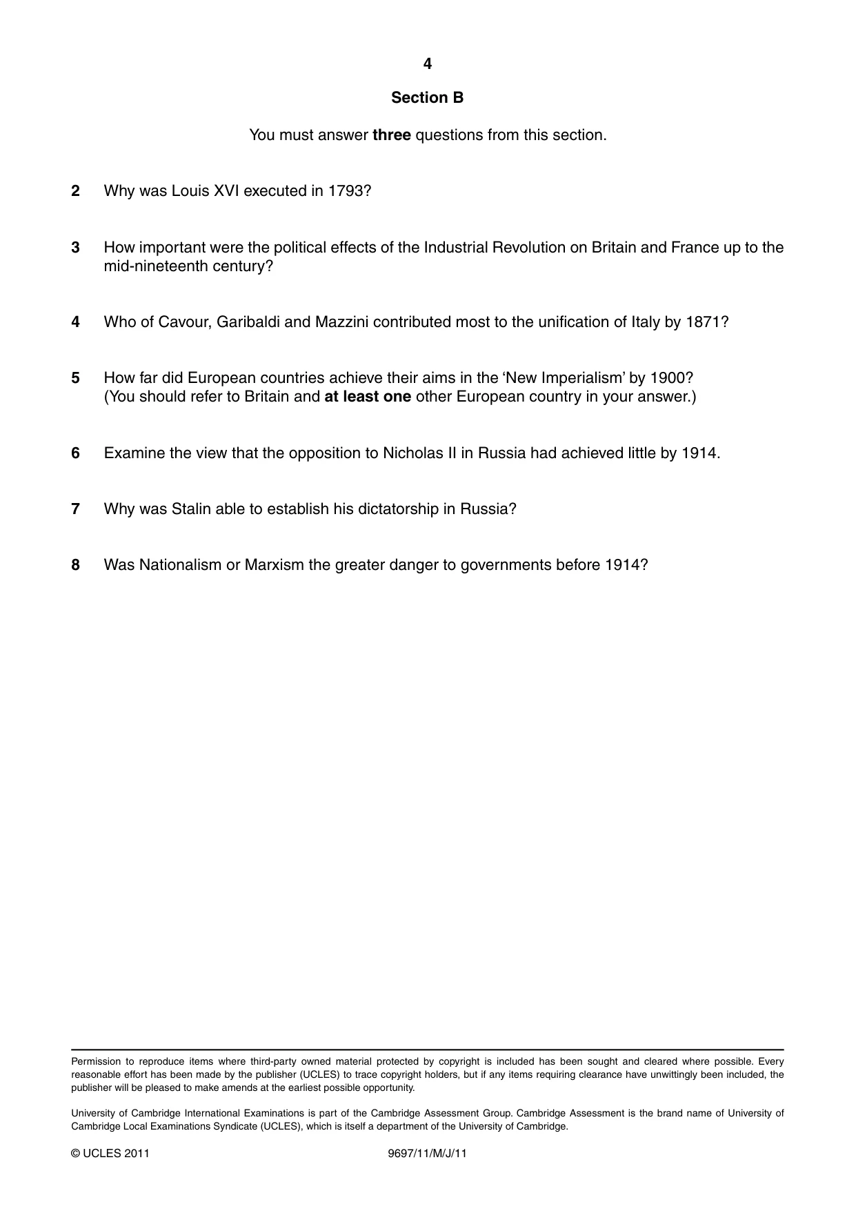 Cambridge A Level History (pre-2015) 9697 2011 May/June Paper 1 · Variant 1 question paper, page 4 of 4