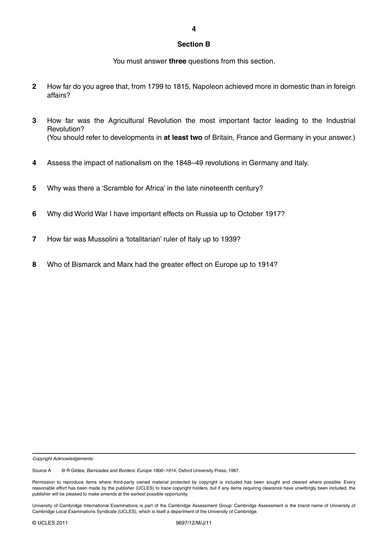 Cambridge A Level History (pre-2015) 9697 2011 May/June Paper 1 · Variant 2 question paper, page 4 of 4