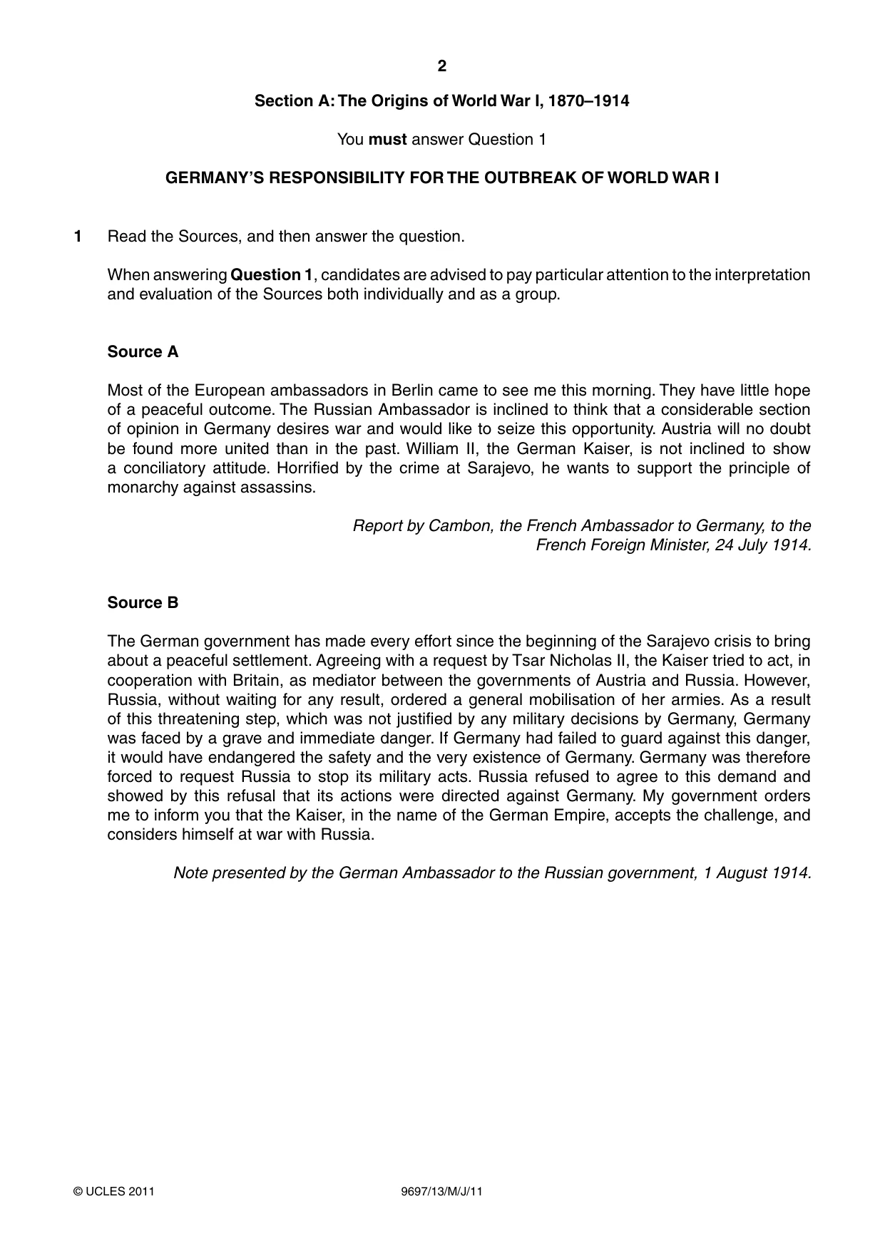 Cambridge A Level History (pre-2015) 9697 2011 May/June Paper 1 · Variant 3 question paper, page 2 of 4