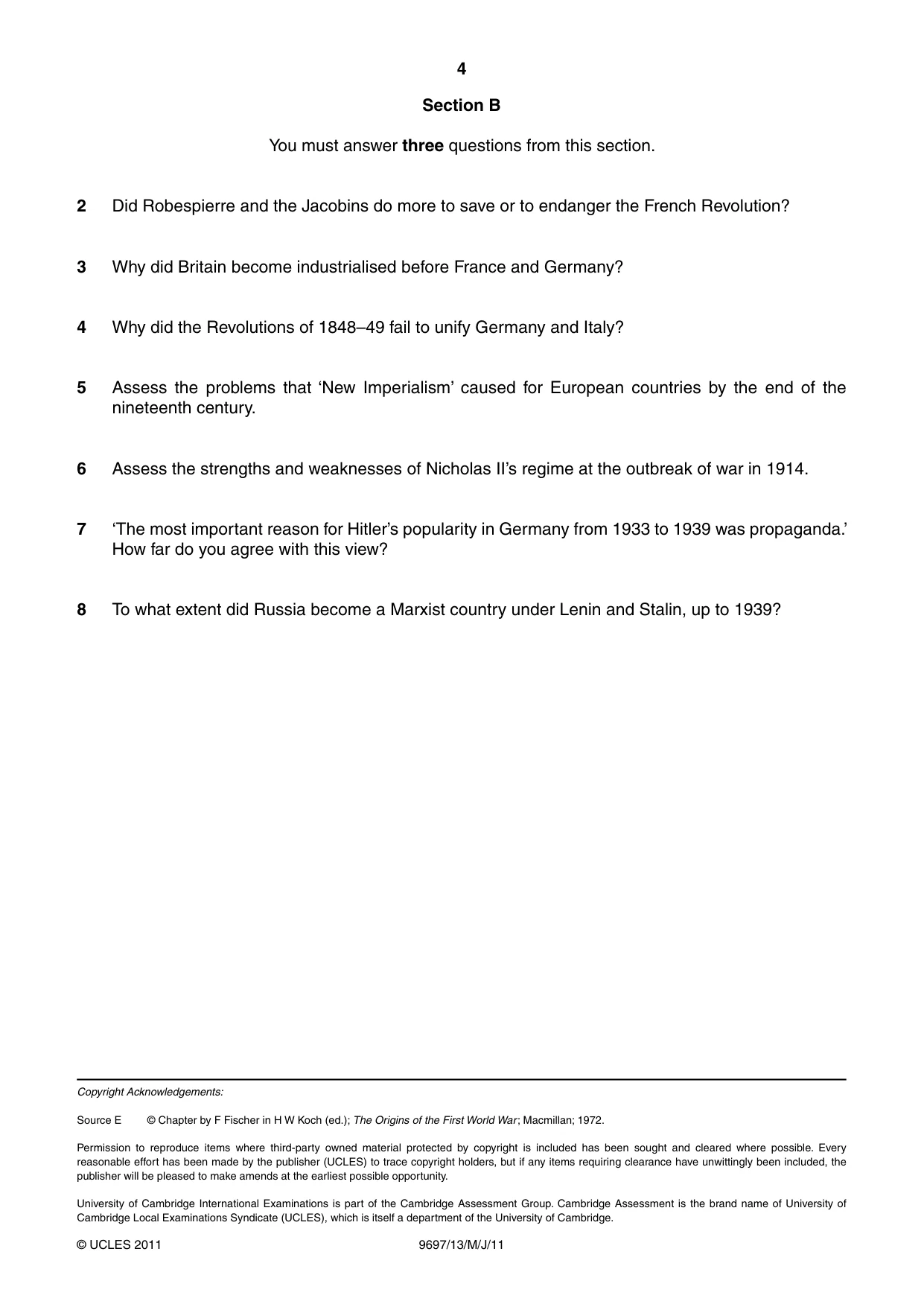 Cambridge A Level History (pre-2015) 9697 2011 May/June Paper 1 · Variant 3 question paper, page 4 of 4