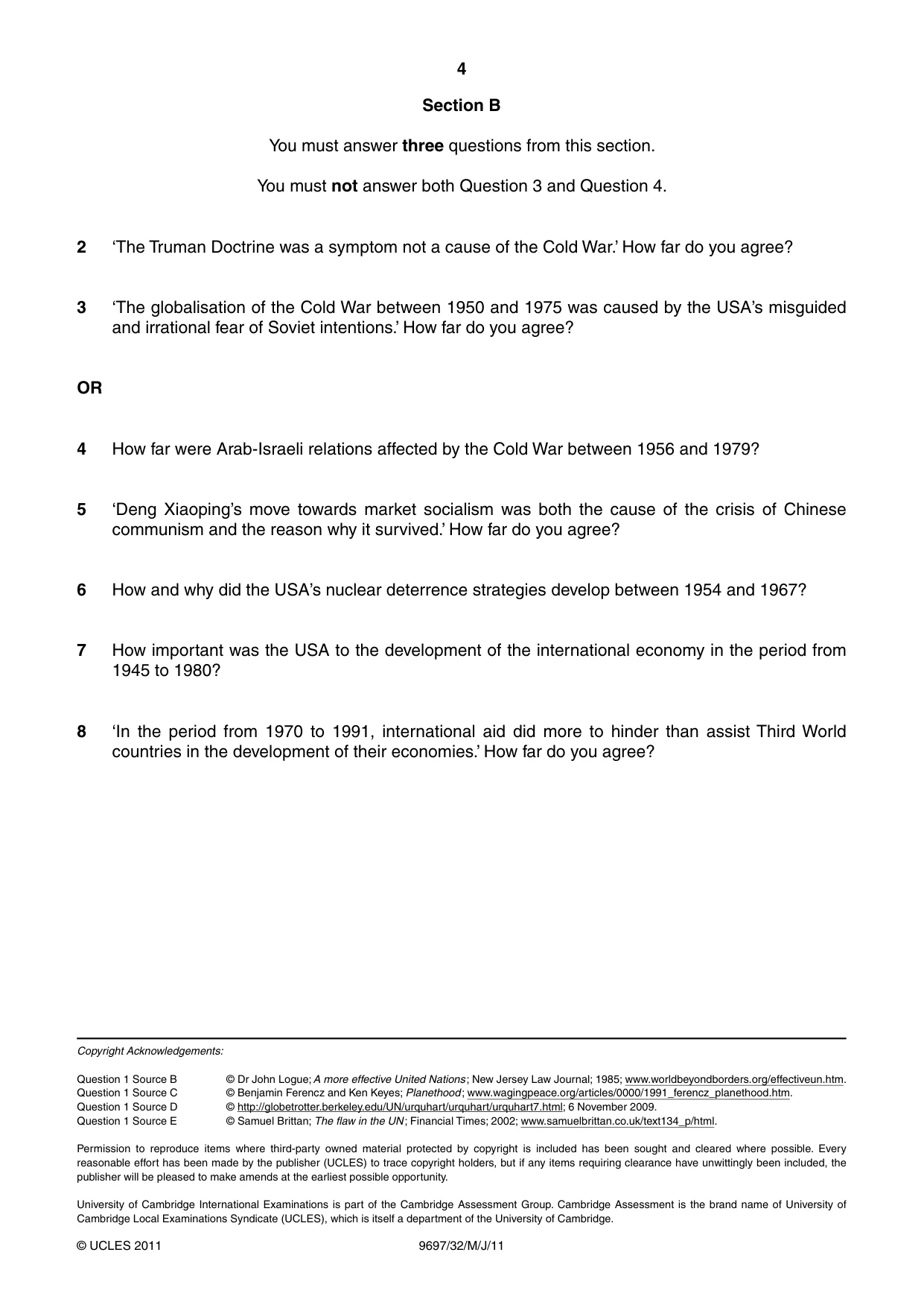 Cambridge A Level History (pre-2015) 9697 2011 May/June Paper 3 · Variant 2 question paper, page 4 of 4