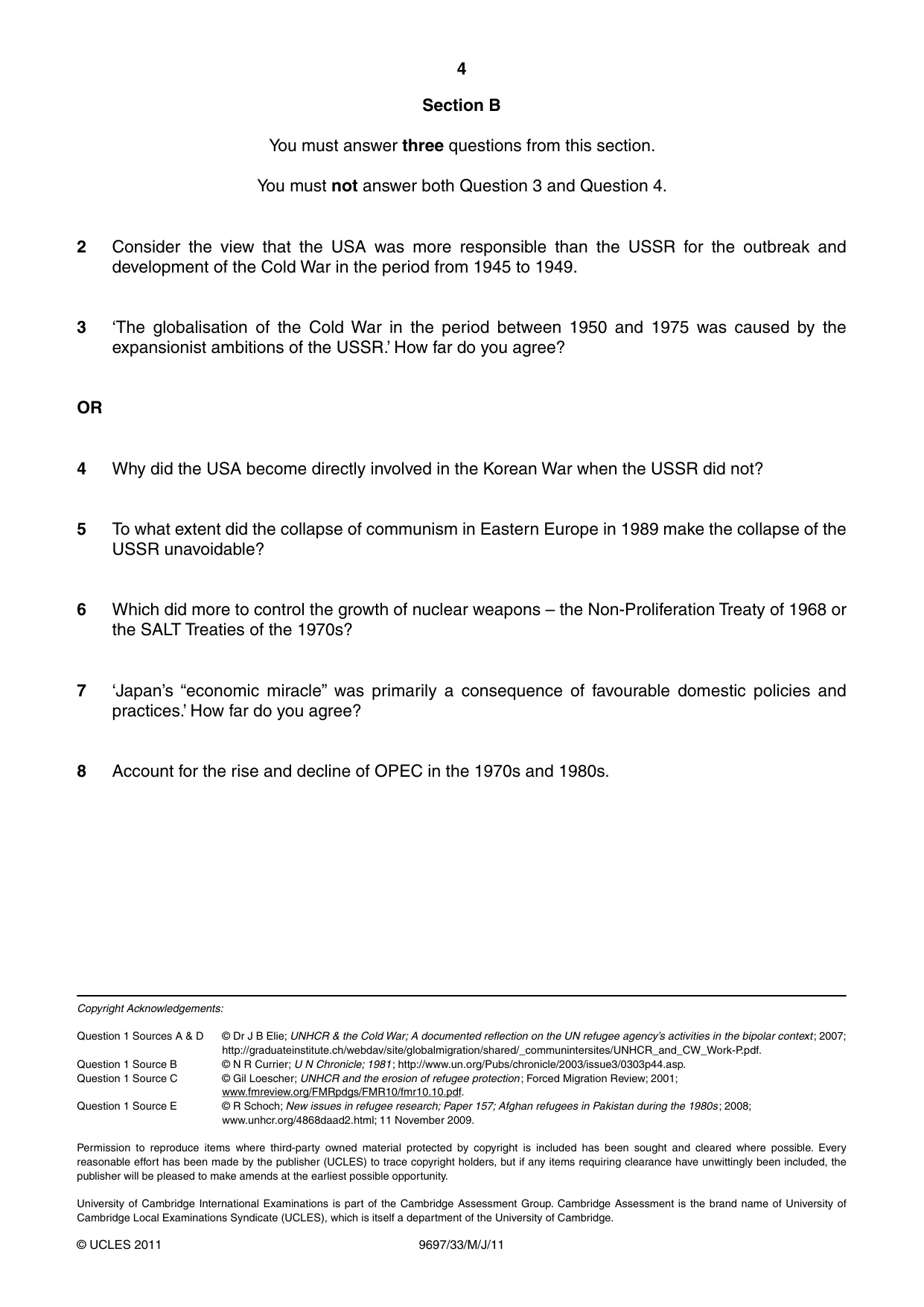 Cambridge A Level History (pre-2015) 9697 2011 May/June Paper 3 · Variant 3 question paper, page 4 of 4