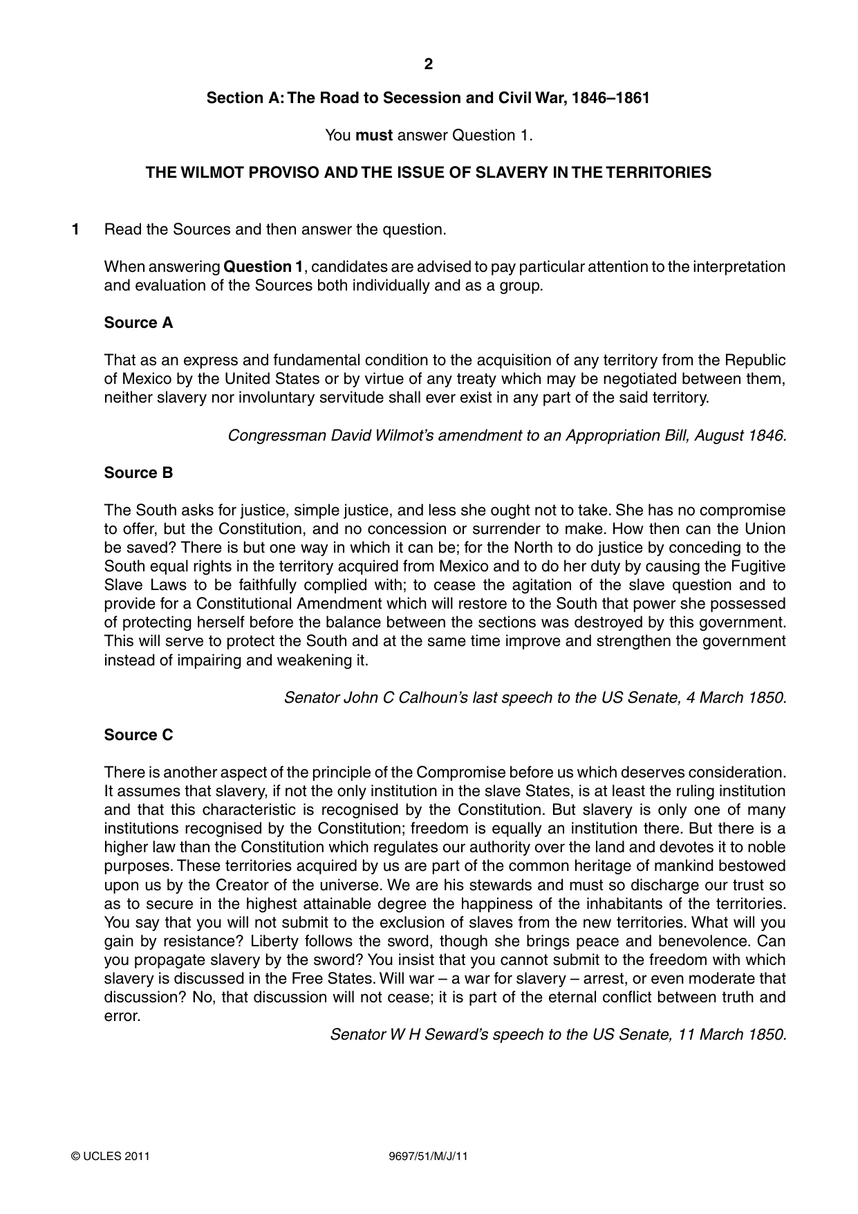 Cambridge A Level History (pre-2015) 9697 2011 May/June Paper 5 · Variant 1 question paper, page 2 of 4