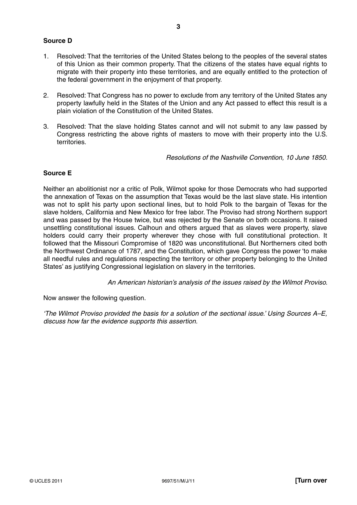 Cambridge A Level History (pre-2015) 9697 2011 May/June Paper 5 · Variant 1 question paper, page 3 of 4