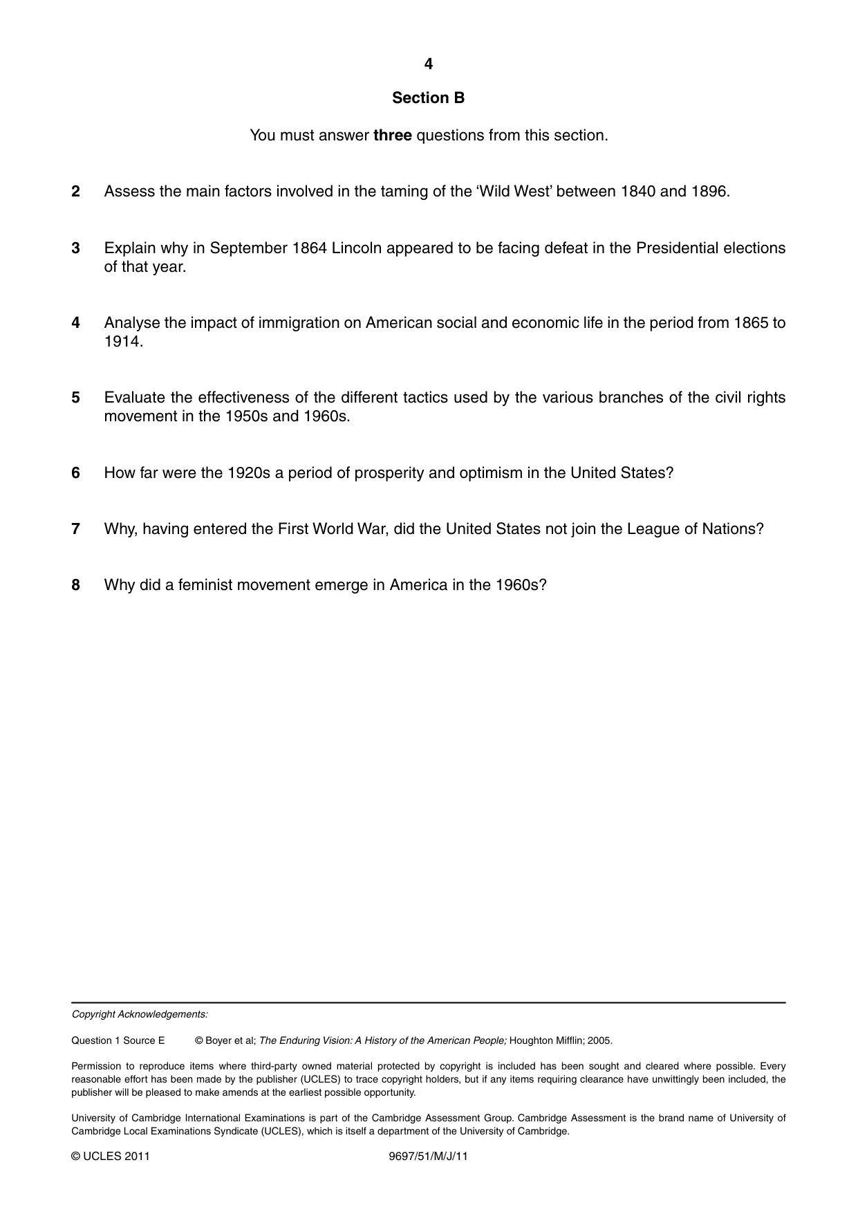 Cambridge A Level History (pre-2015) 9697 2011 May/June Paper 5 · Variant 1 question paper, page 4 of 4