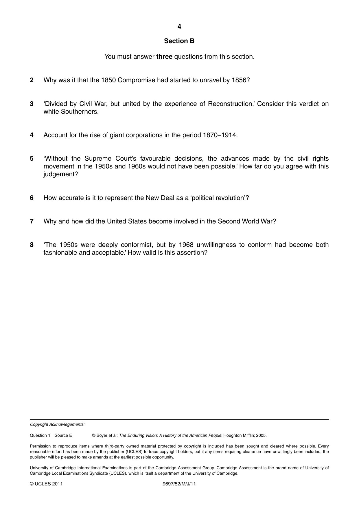 Cambridge A Level History (pre-2015) 9697 2011 May/June Paper 5 · Variant 2 question paper, page 4 of 4