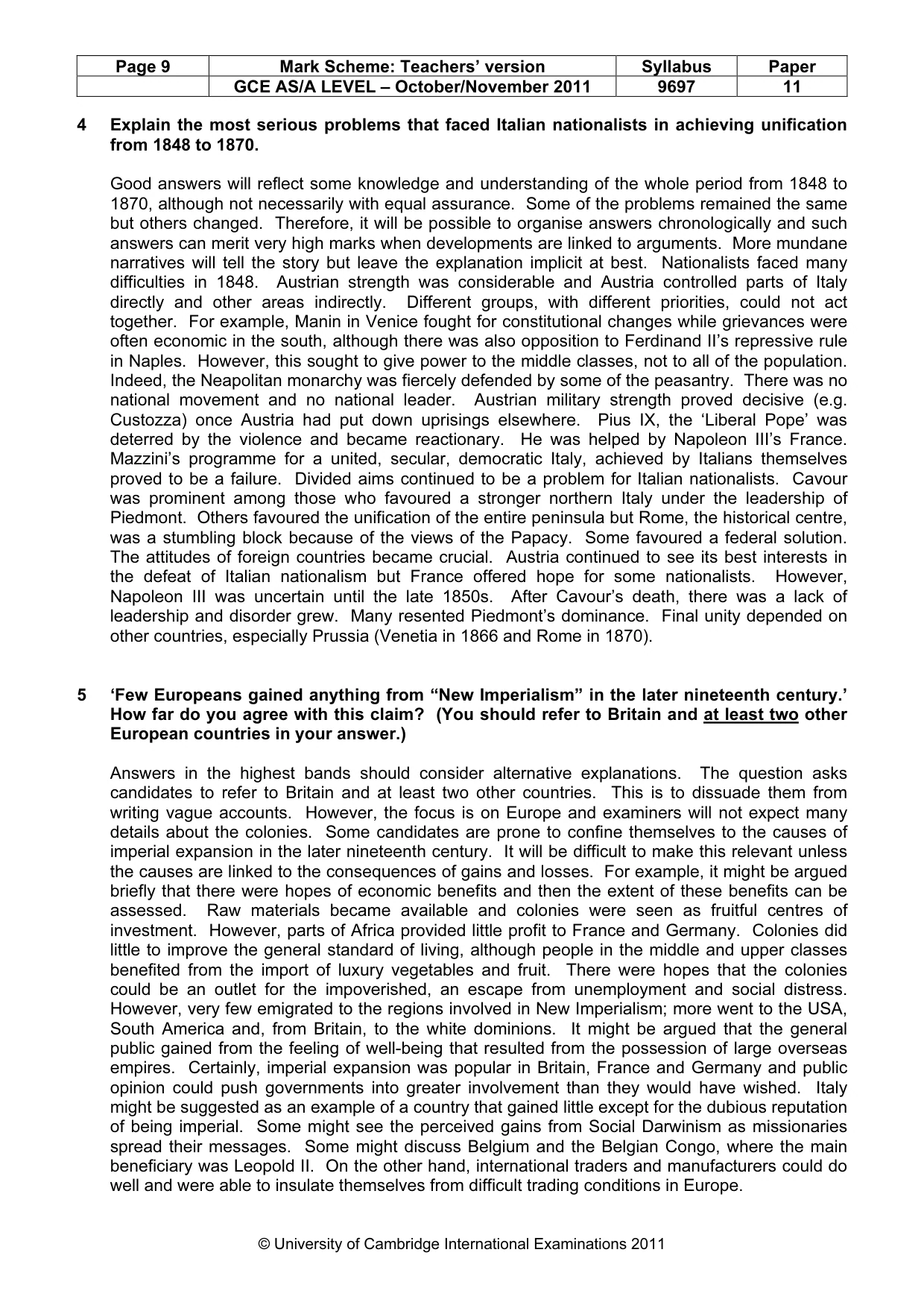 Mark scheme, page 9 of 11