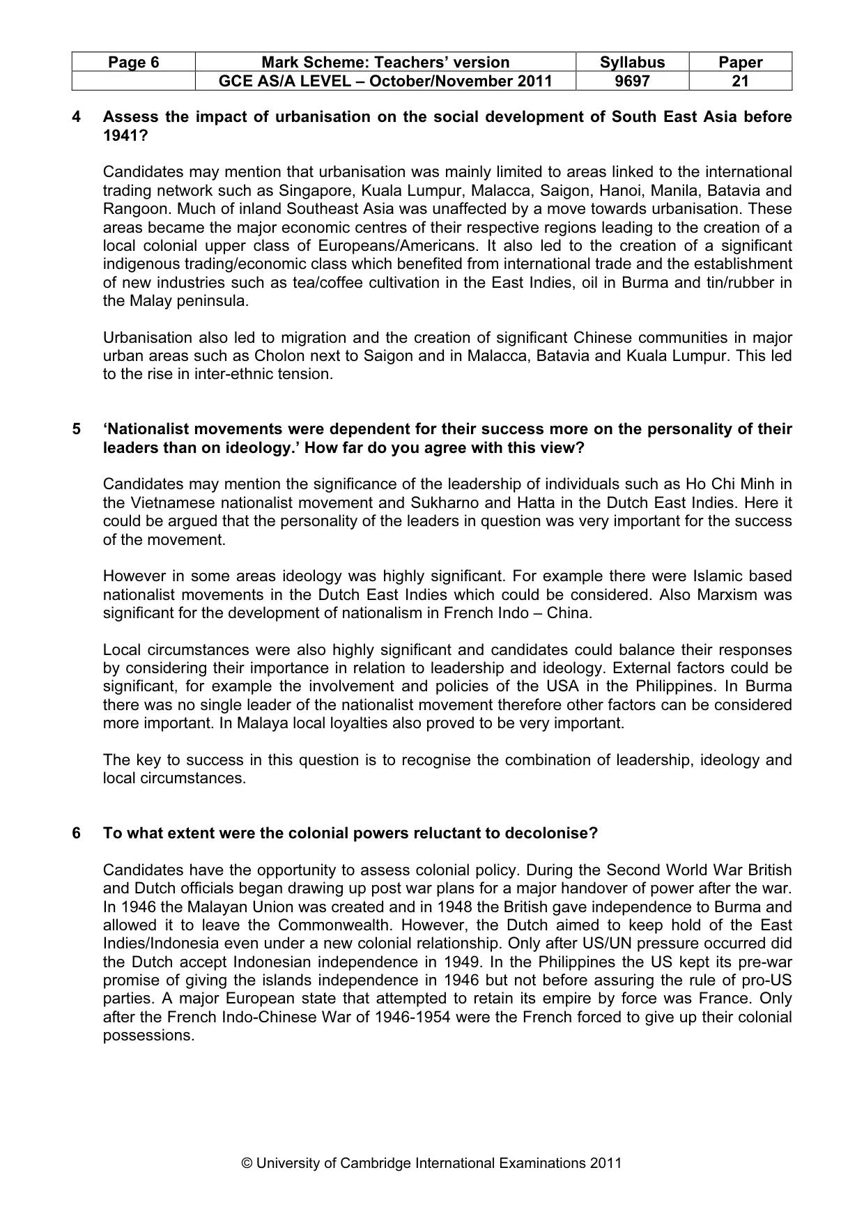 Mark scheme, page 6 of 7