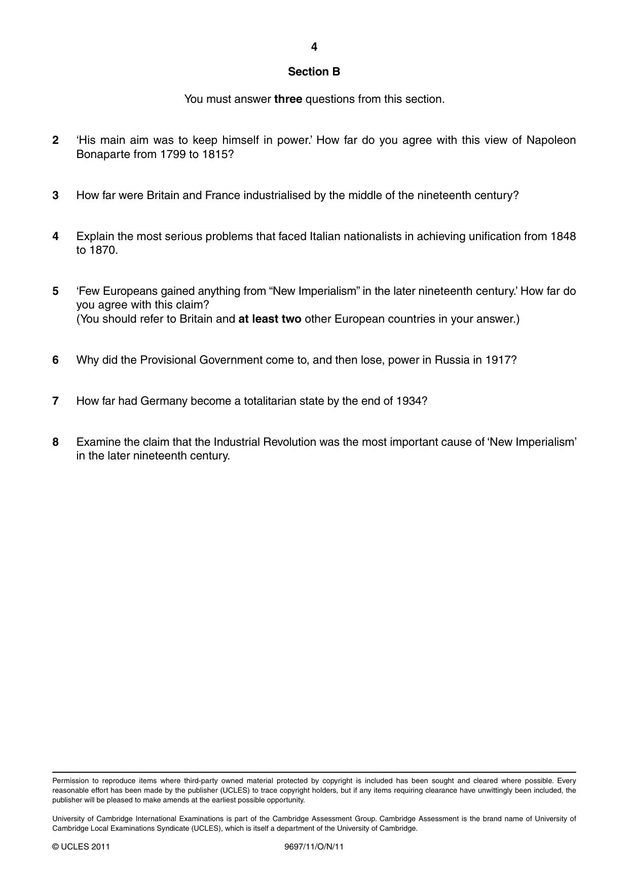 Cambridge A Level History (pre-2015) 9697 2011 Oct/Nov Paper 1 · Variant 1 question paper, page 4 of 4