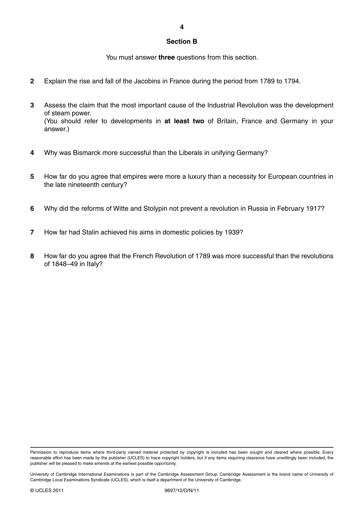 Cambridge A Level History (pre-2015) 9697 2011 Oct/Nov Paper 1 · Variant 2 question paper, page 4 of 4