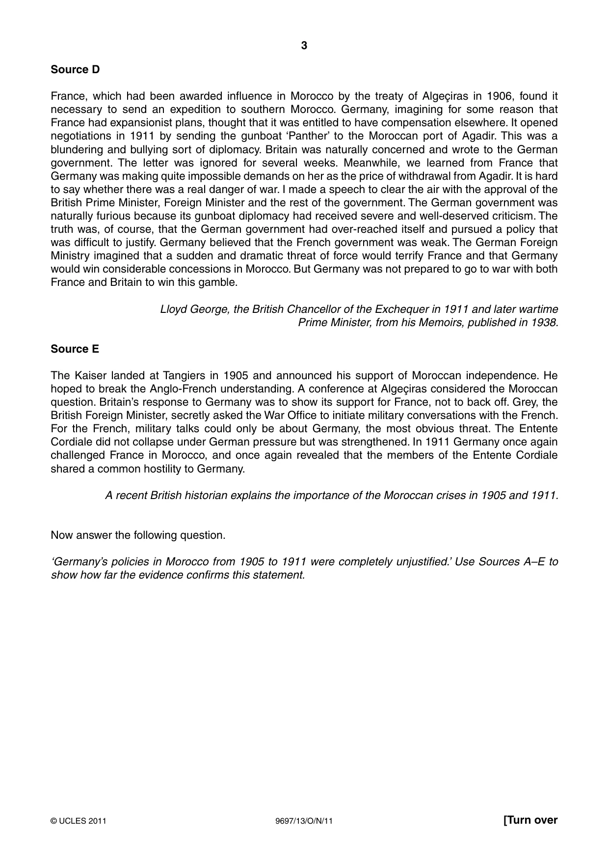Cambridge A Level History (pre-2015) 9697 2011 Oct/Nov Paper 1 · Variant 3 question paper, page 3 of 4