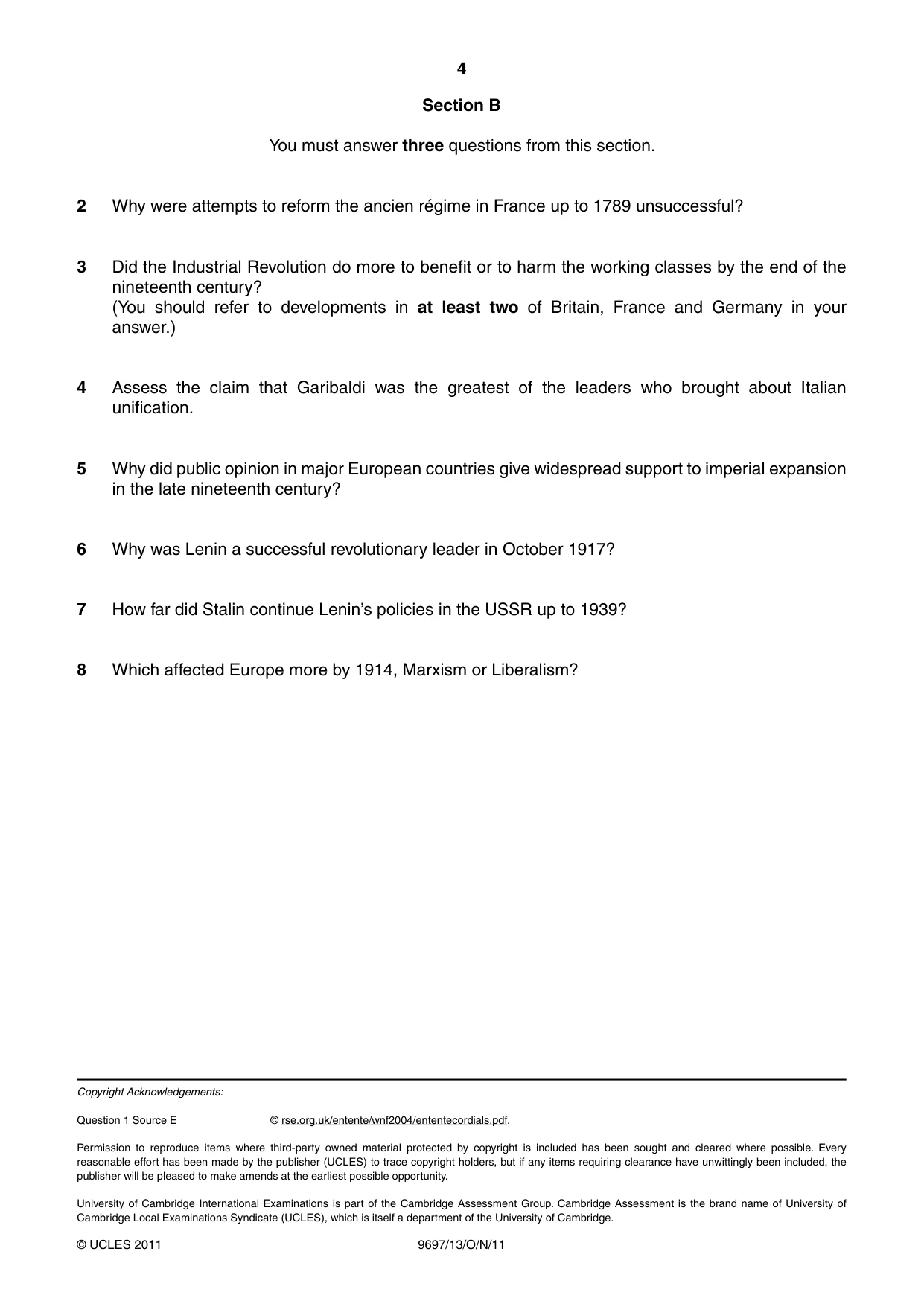 Cambridge A Level History (pre-2015) 9697 2011 Oct/Nov Paper 1 · Variant 3 question paper, page 4 of 4