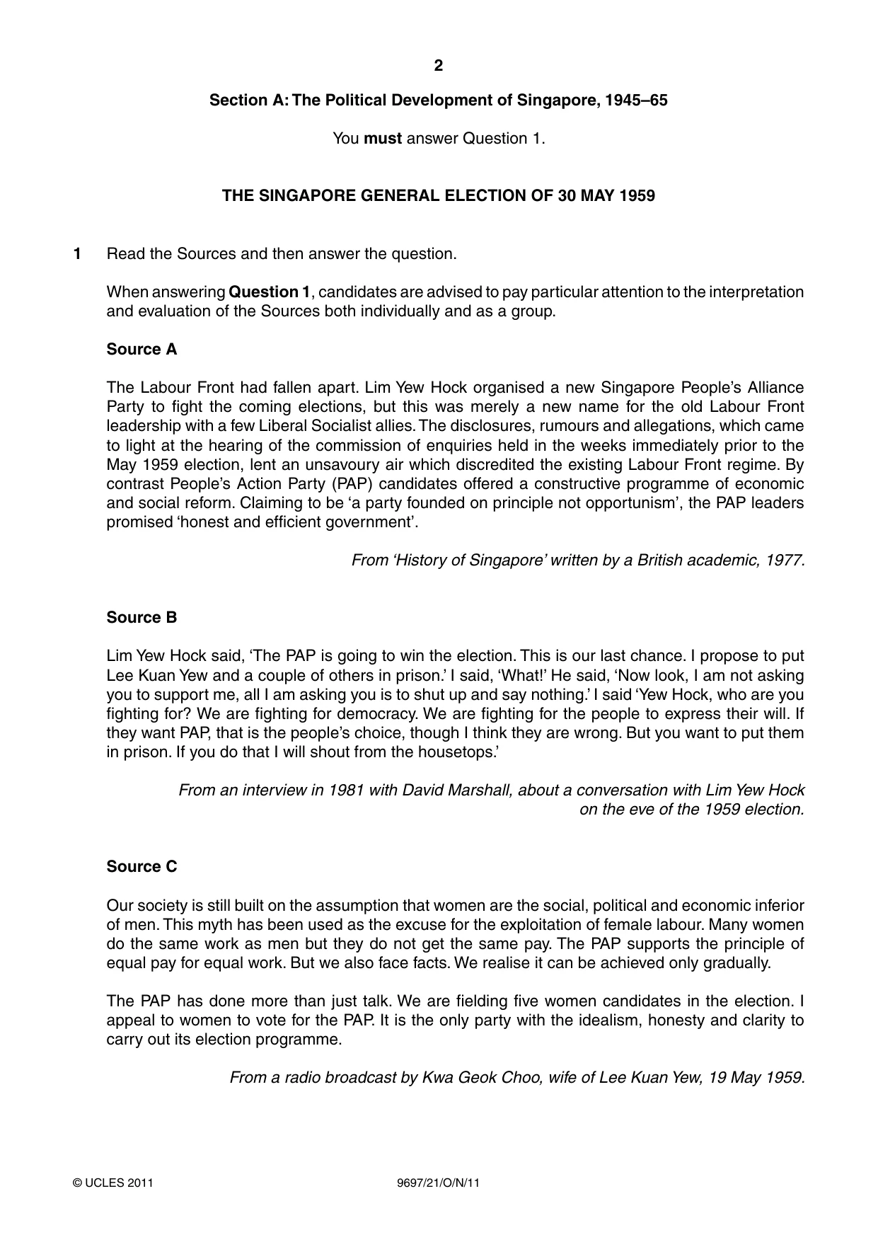 Cambridge A Level History (pre-2015) 9697 2011 Oct/Nov Paper 2 · Variant 1 question paper, page 2 of 4