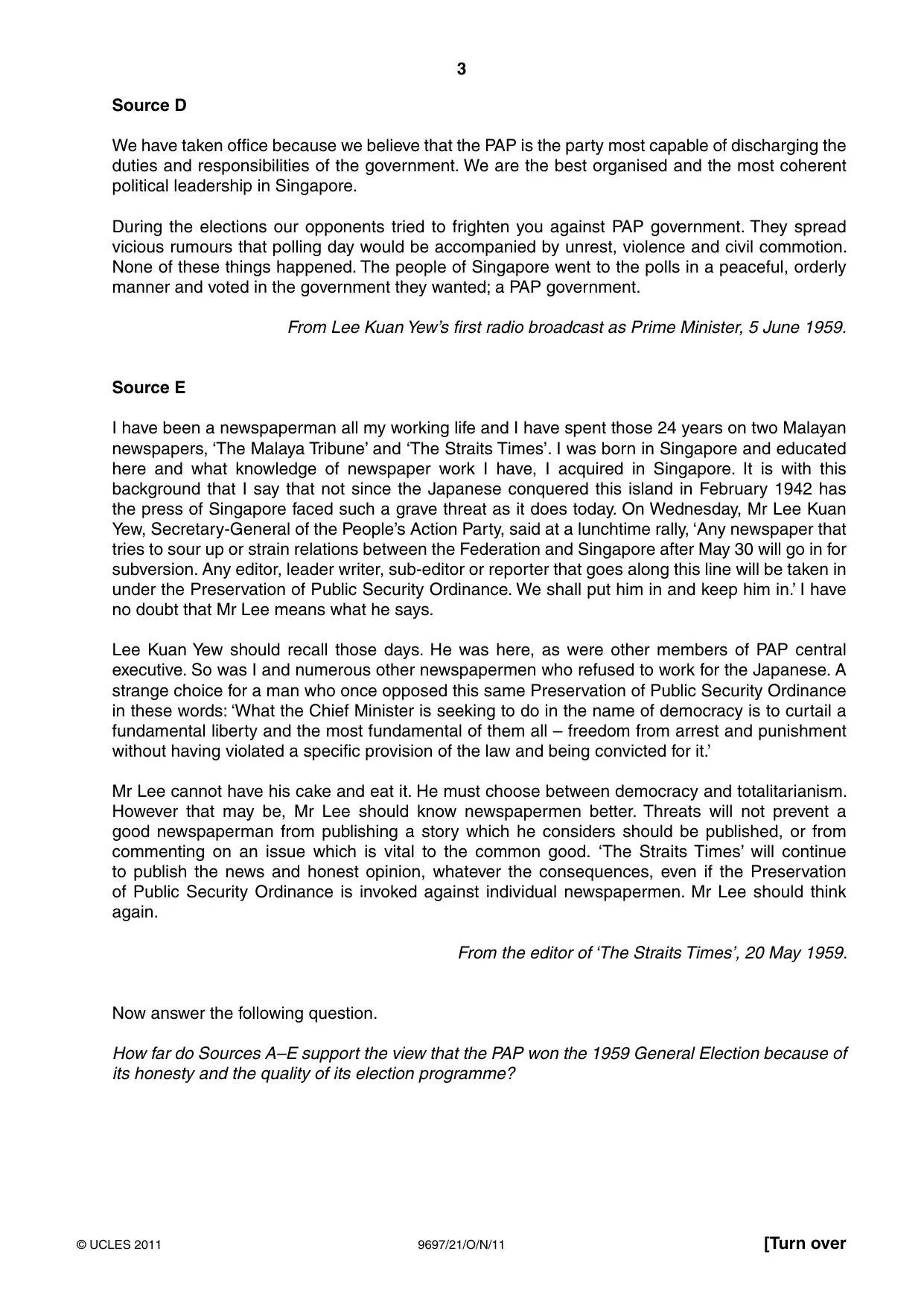 Cambridge A Level History (pre-2015) 9697 2011 Oct/Nov Paper 2 · Variant 1 question paper, page 3 of 4