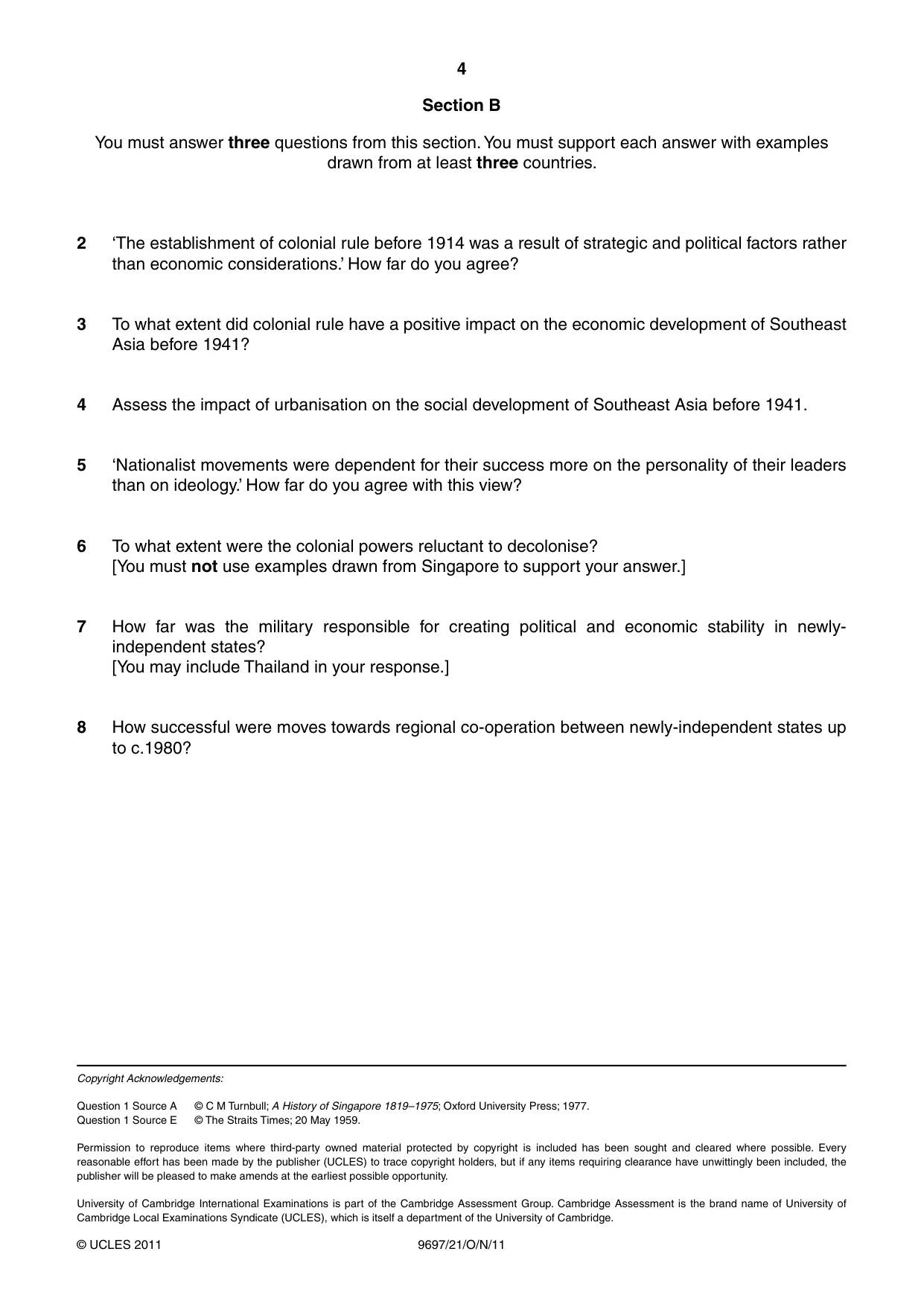 Cambridge A Level History (pre-2015) 9697 2011 Oct/Nov Paper 2 · Variant 1 question paper, page 4 of 4