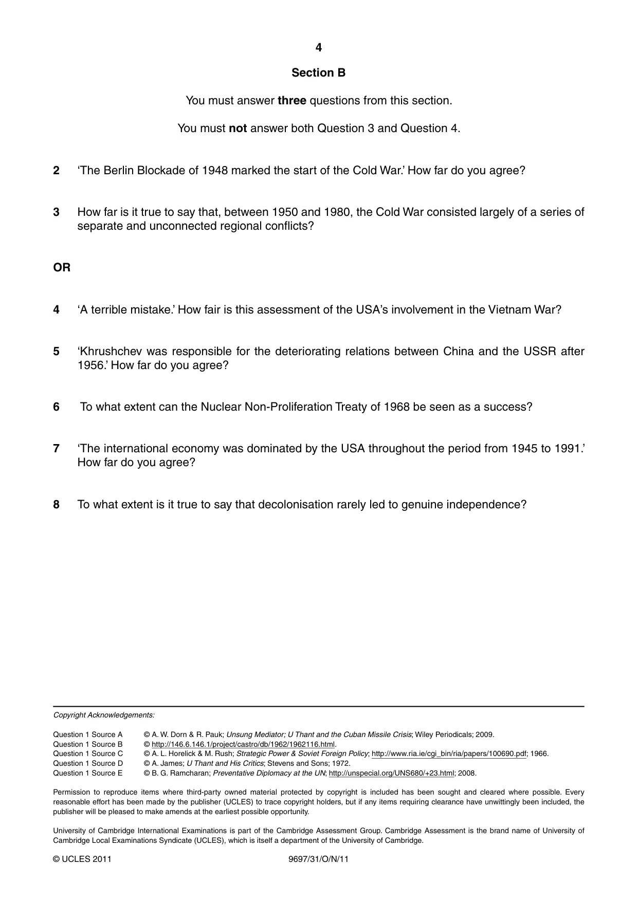 Cambridge A Level History (pre-2015) 9697 2011 Oct/Nov Paper 3 · Variant 1 question paper, page 4 of 4